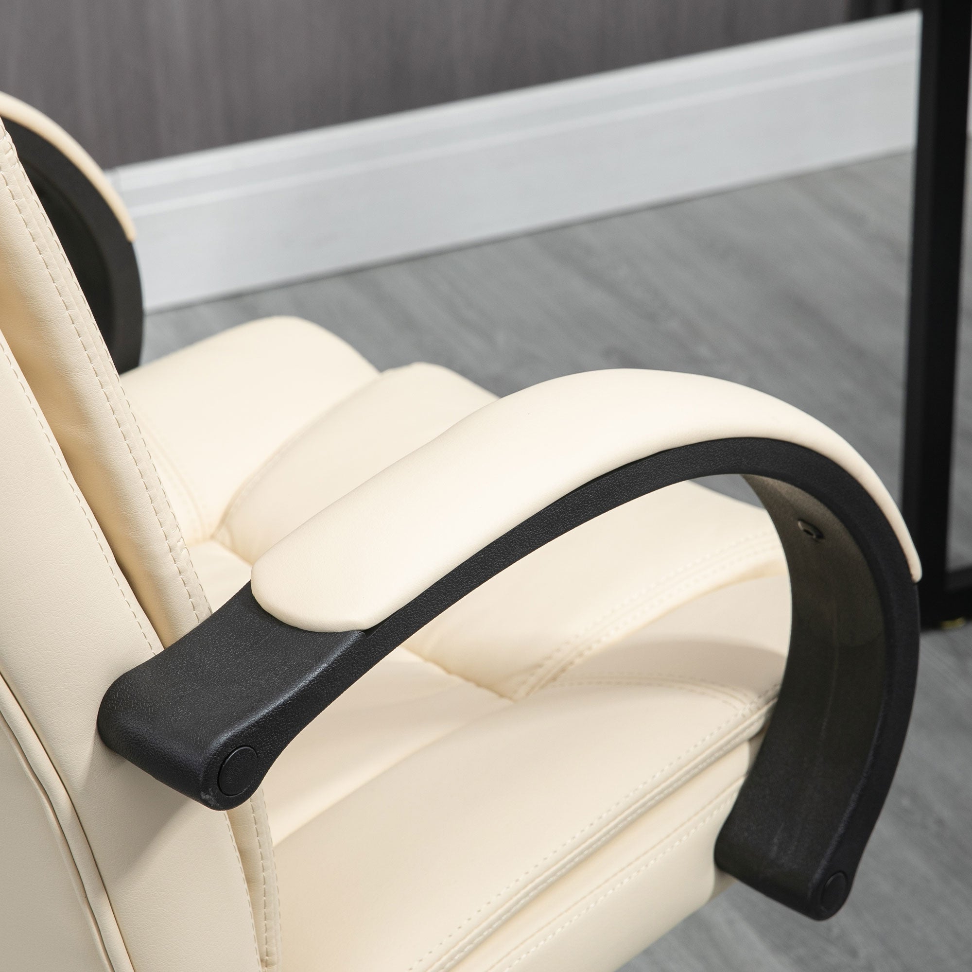 Vinsetto Office Chair, PU Leather Desk Chair with 13cm Soft Padded Seat and Backrest, Swivel Chair with Adjustable Height and Rolling Wheels, Beige - North Peak Garden Furniture