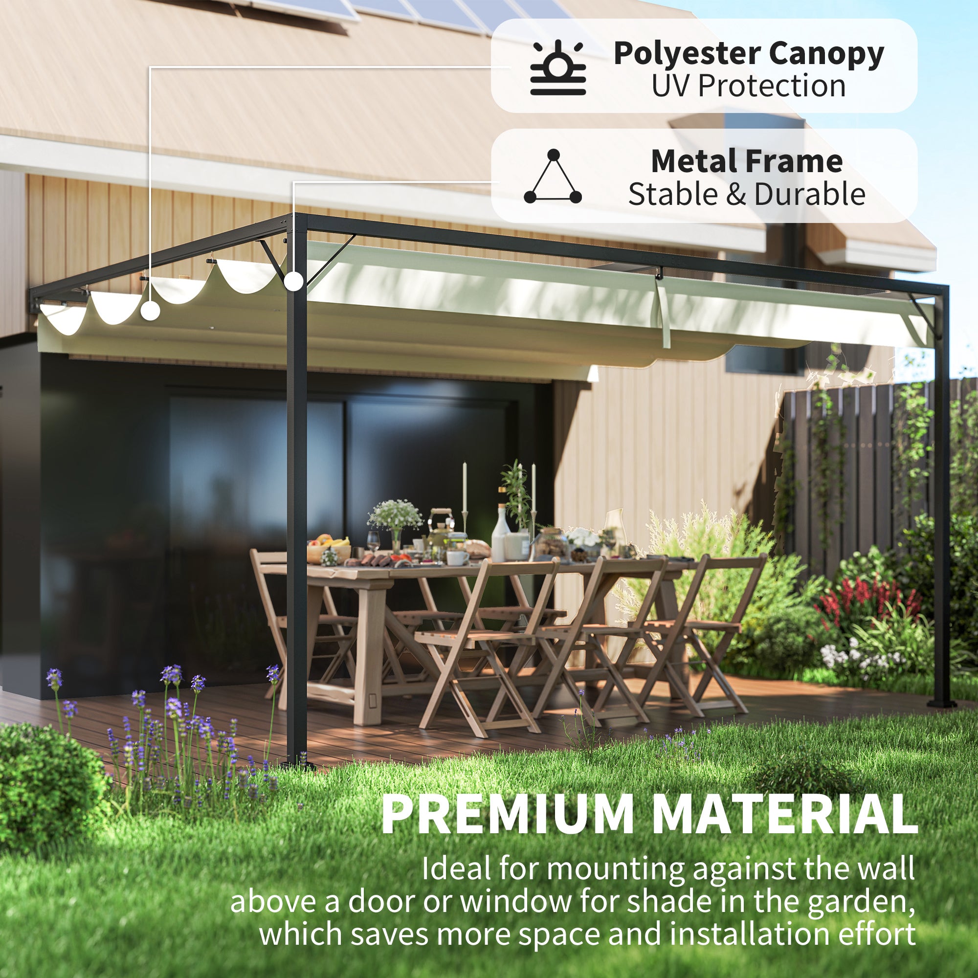 Outsunny 4 x 3(m) Outdoor Pergola Retractable Canopy Wall Mounted Gazebo Patio Shelter Sun Shade, Cream White - North Peak Garden Furniture