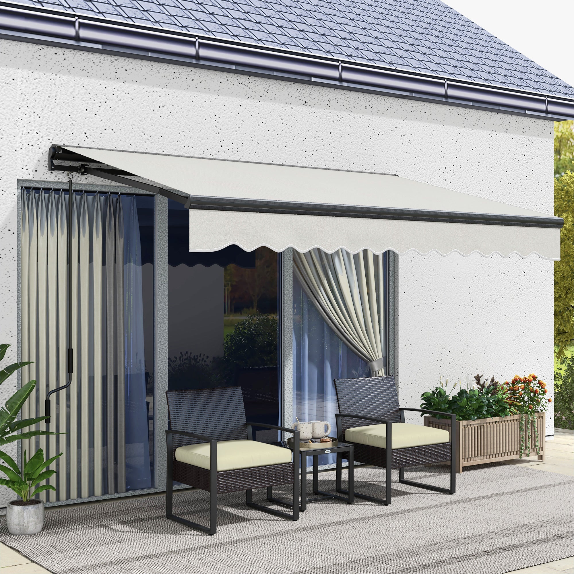 Outsunny 2.5 x 3.5m Aluminium Frame Electric Awning, with Remote - Light Grey - North Peak Garden Furniture