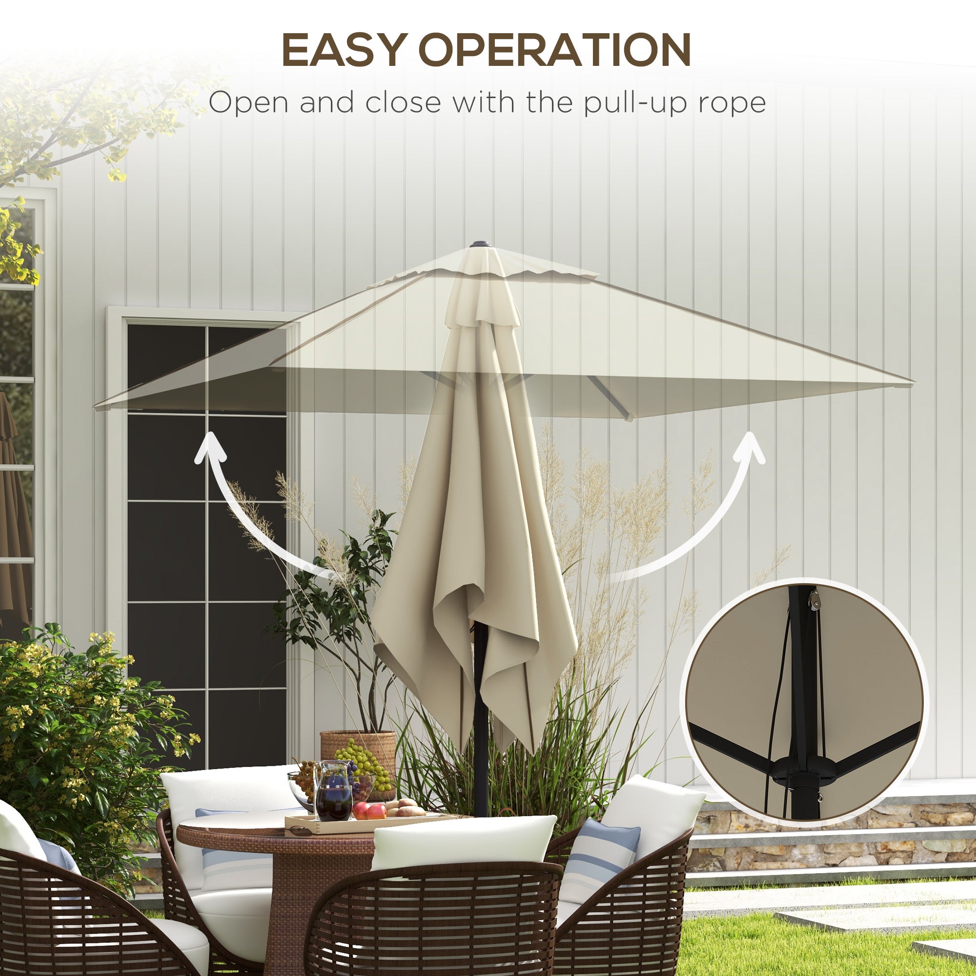 Outsunny 215cm Square Canopy Parasol, with Contrast Piping - Beige/Brown - North Peak Garden Furniture