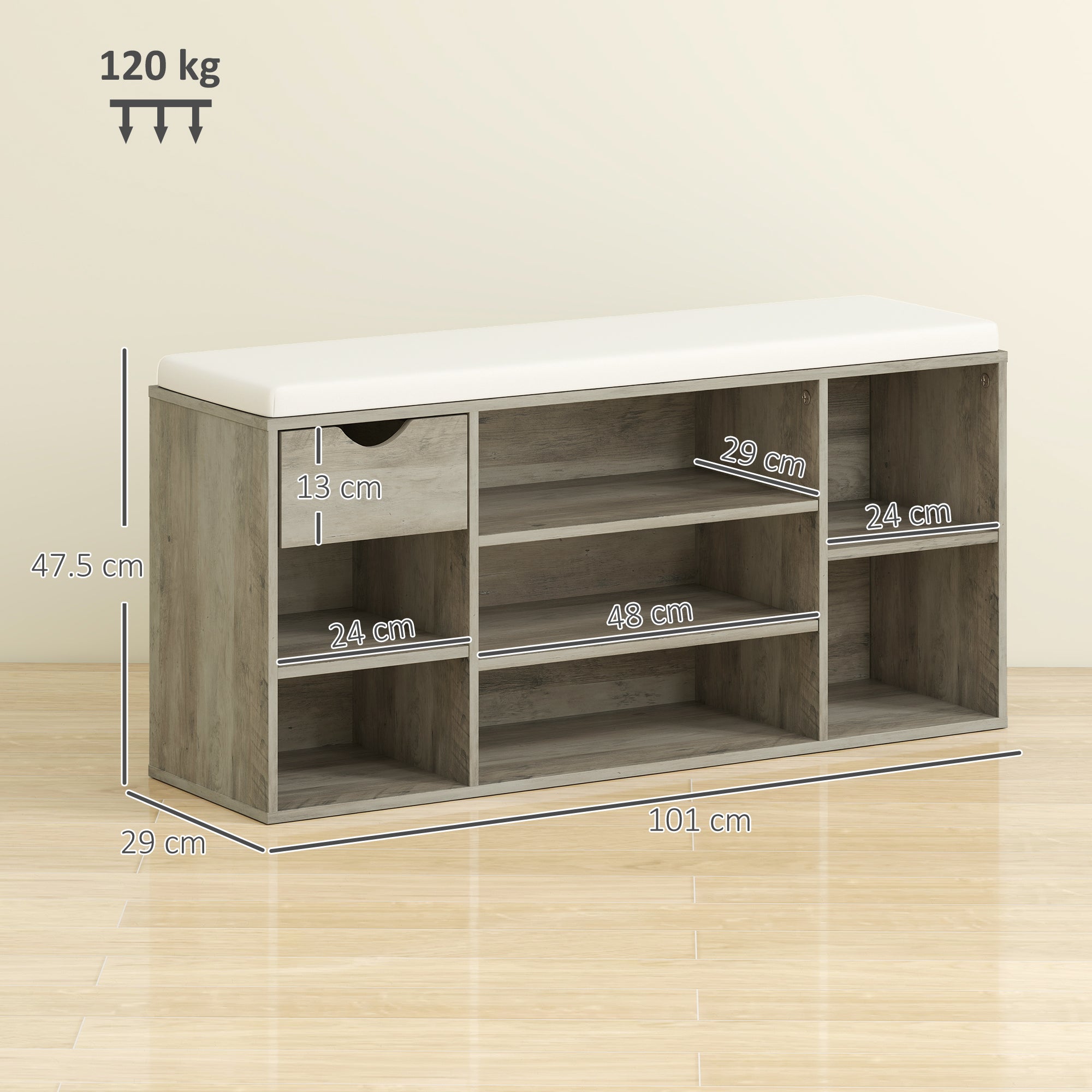 HOMCOM Shoe Storage Bench with Cushion - Grey