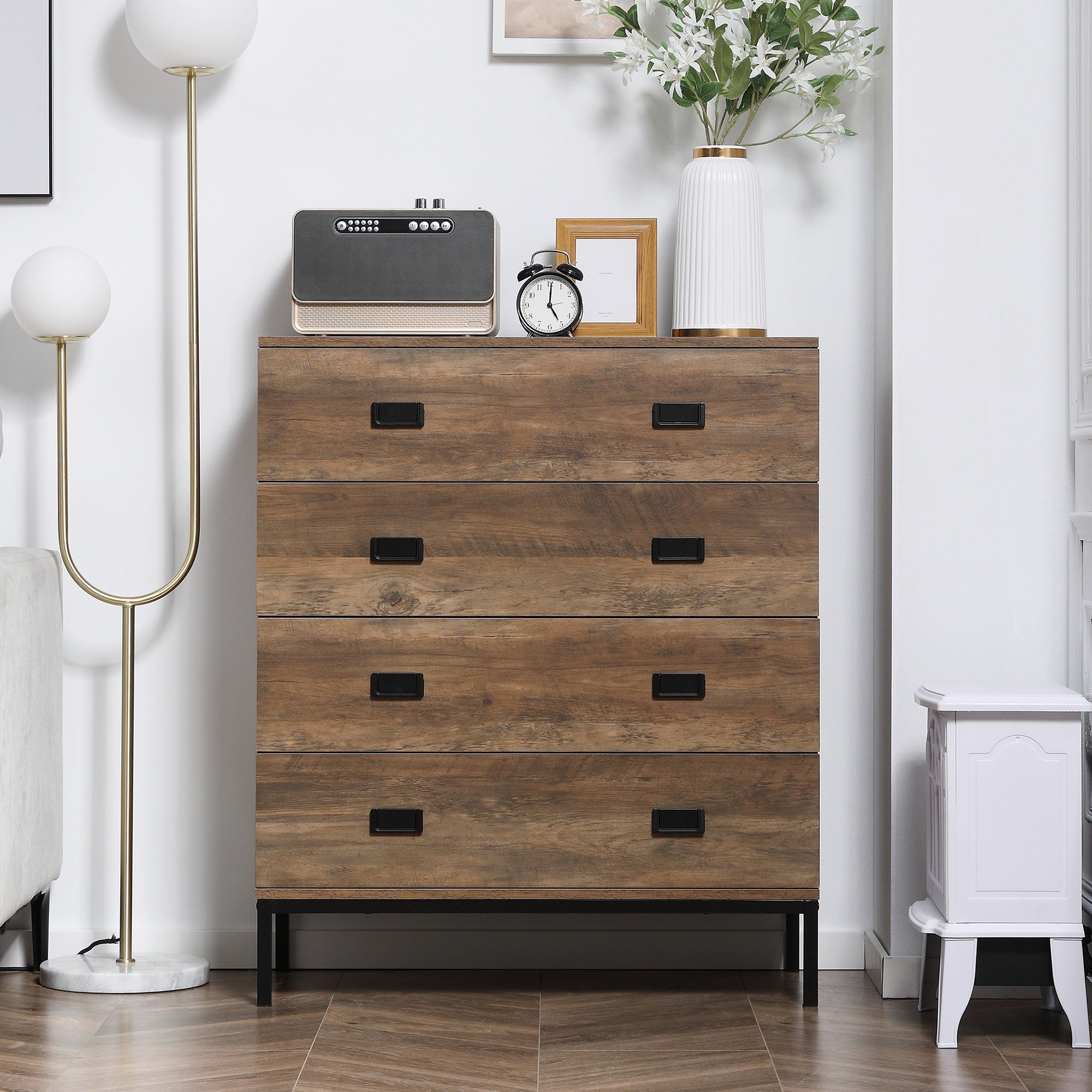 HOMCOM Chest of Drawers, 4-Drawer Storage Organiser Unit with Metal Frame for Bedroom, Living Room, Brown - North Peak Garden Furniture