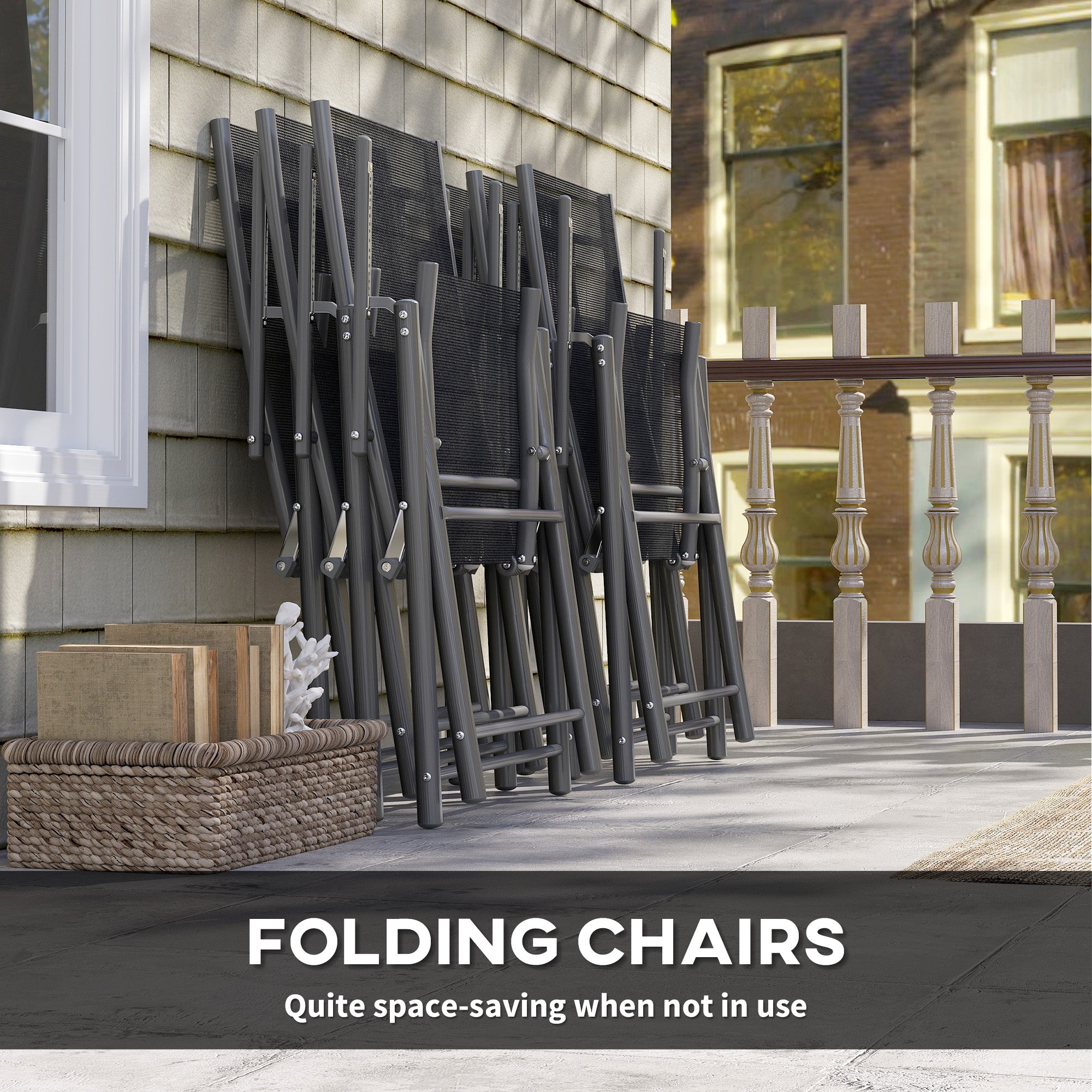 Outsunny 7 Piece Outdoor Dining Set with Extendable Table and 6 Folding Chairs for Patio, Balcony, Deck, Grey - North Peak Garden Furniture