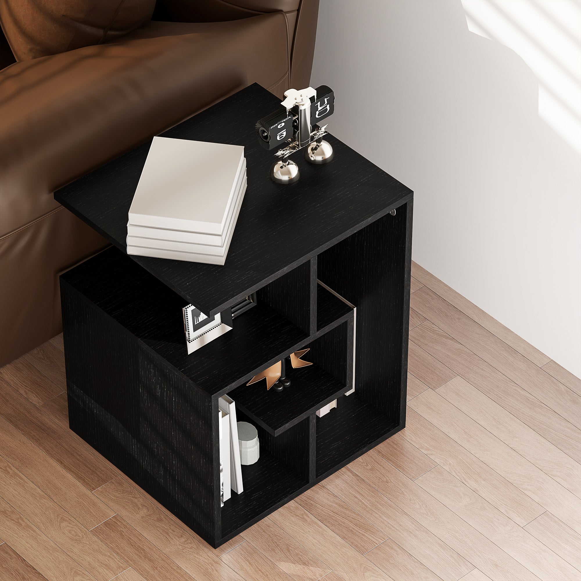 HOMCOM Side Table, 3 Tier End Table with Open Storage Shelves for Living Room, Bedroom, Black - North Peak Garden Furniture