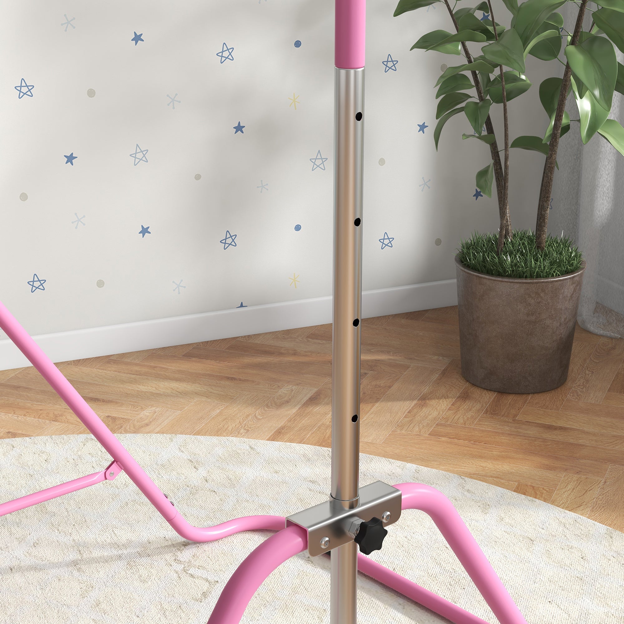 HOMCOM Kids Gymnastic Bar, with Adjustable Height, Foldable Horizontal Bars - Pink - North Peak Garden Furniture