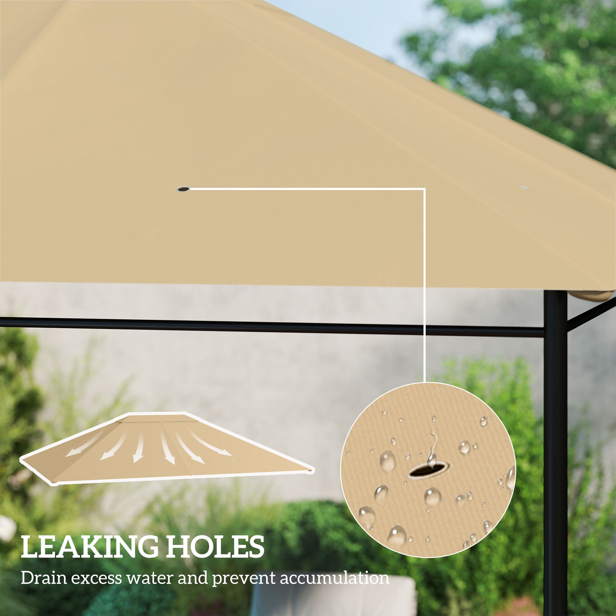 Outsunny 3 x 4m Gazebo Canopy Replacement Cover, Gazebo Roof Replacement (TOP COVER ONLY), Khaki