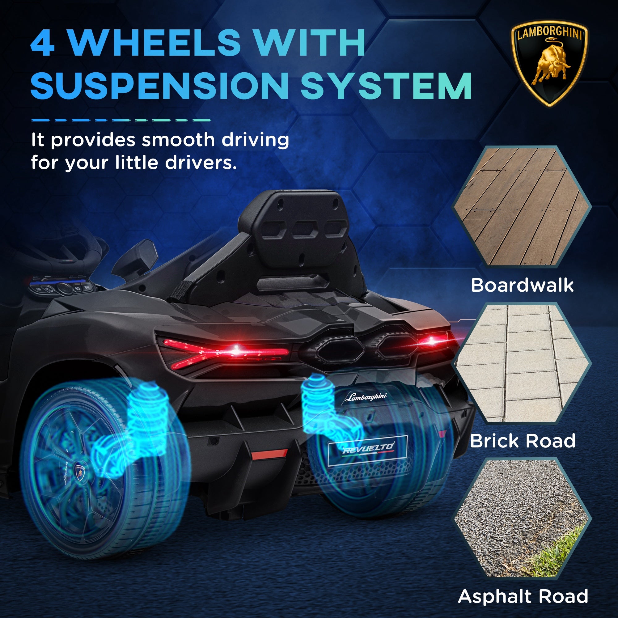 AIYAPLAY Lamborghini Revuelto Licensed 12V Ride on Car w/ Butterfly Doors, Transport Wheels, Suspension, Remote Control, Black - North Peak Garden Furniture