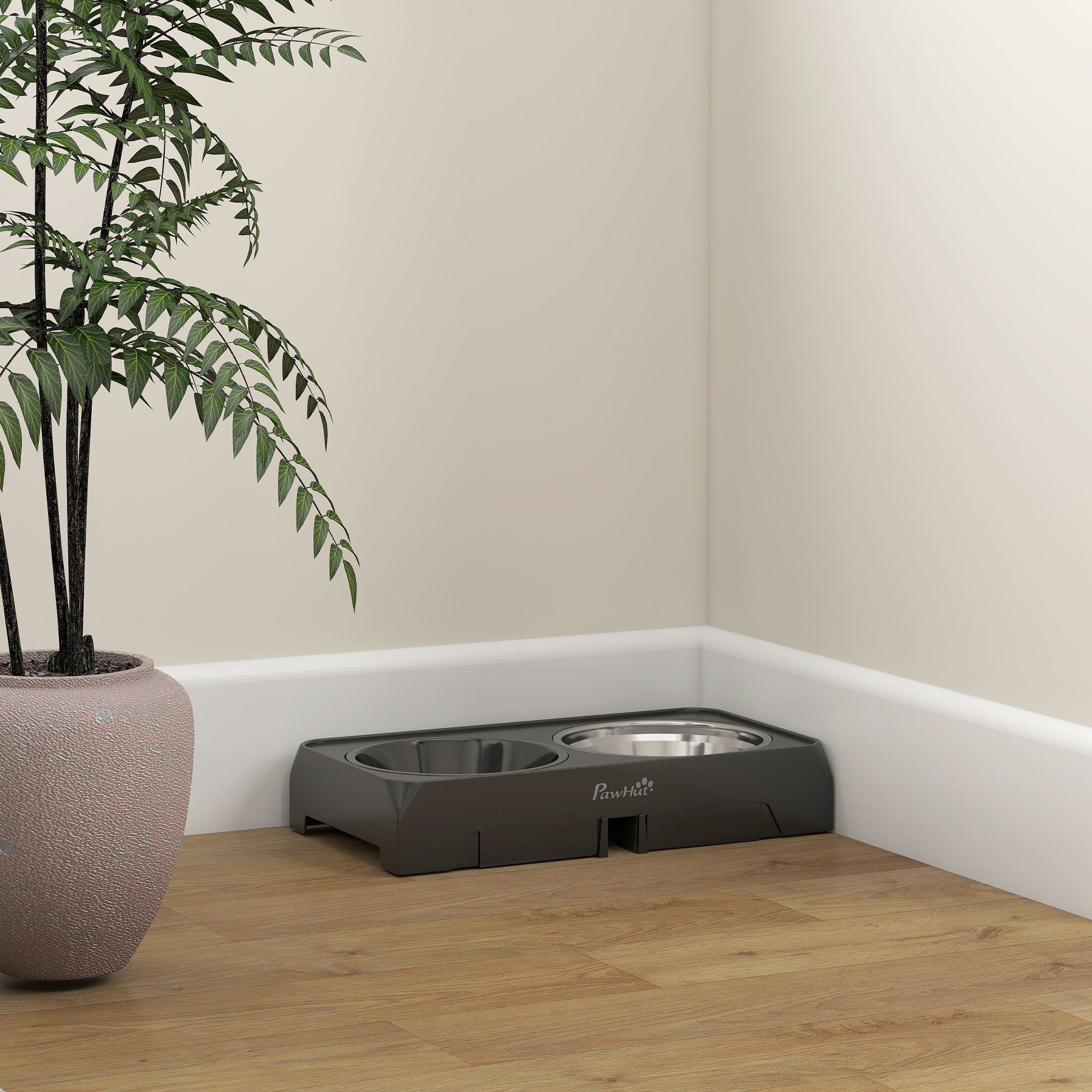 PawHut Raised Dog Bowl, Foldable Elevated Dog bowls with Slow Feeder, 4 Adjustable Heights, for Small Medium Large Breeds