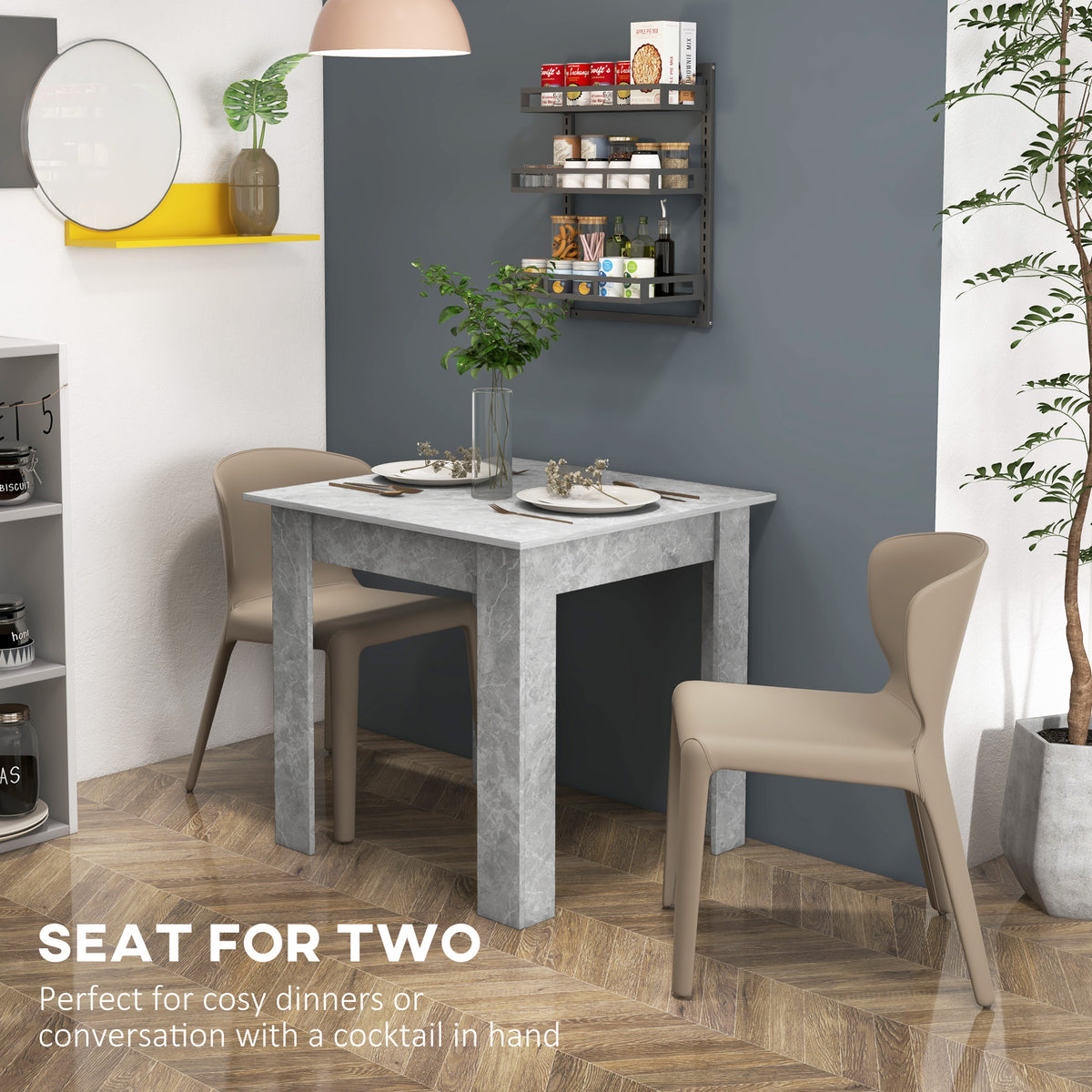 HOMCOM Square Dining Table, Modern Small Dining Table with Faux Cement Effect, Space Saving, Cement Grey