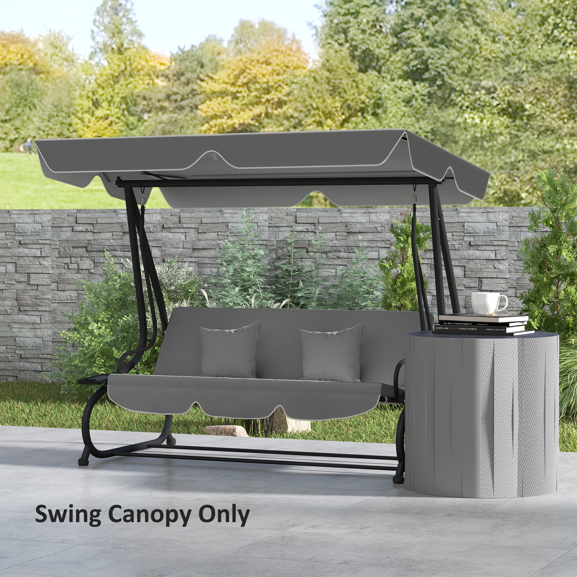 Outsunny Garden Swing Canopy Replacement 3 Seater, Waterproof Garden Swing Seat Canopy Cover, Windproof Anti-UV Sun Shade (Canopy Only) for Patio, Balcony, Dark Grey