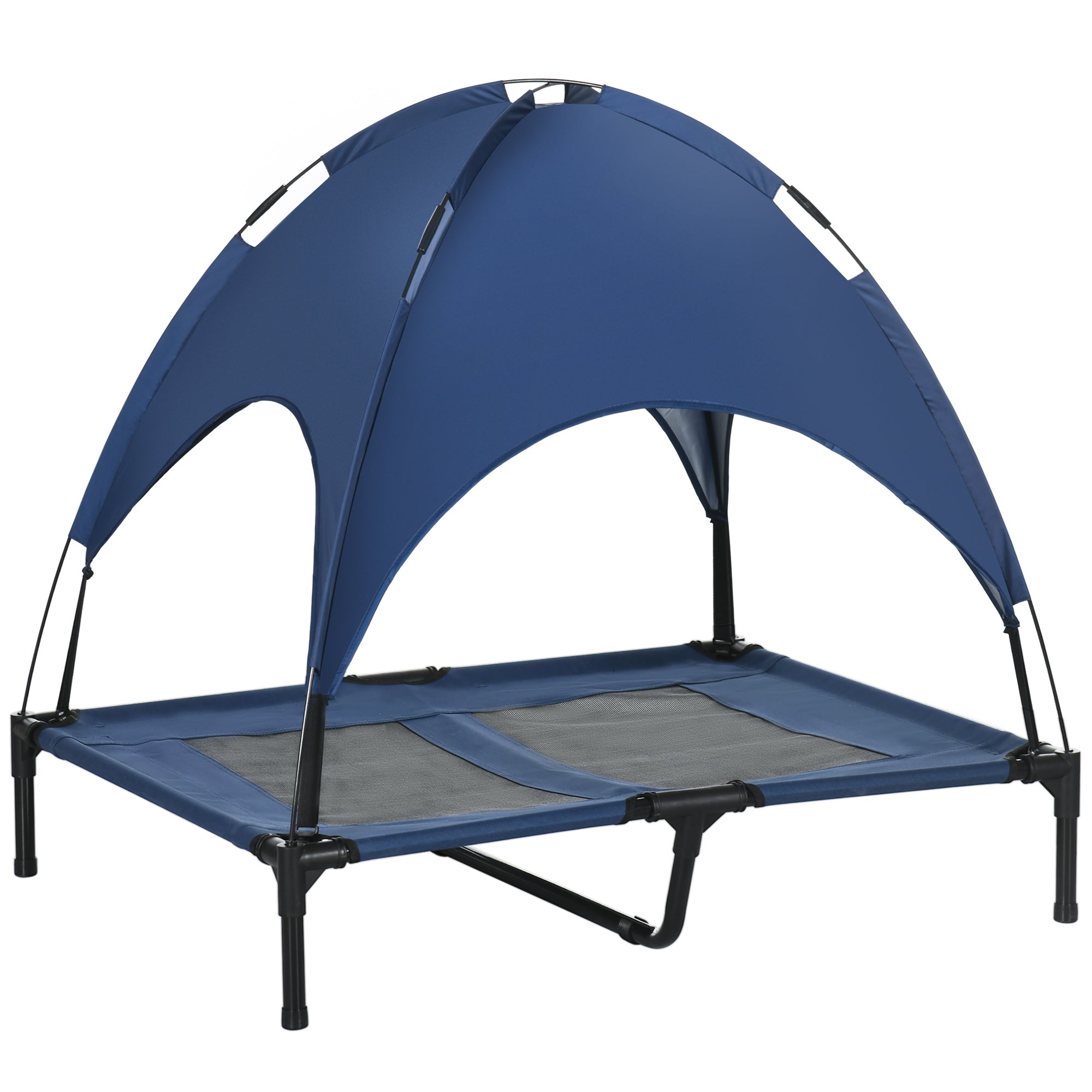 PawHut Raised Dog Bed Waterproof Elevated Pet Cot with Breathable Mesh UV Protection Canopy Blue, for Large Dogs, 92 x 76 x 90cm - North Peak Garden Furniture