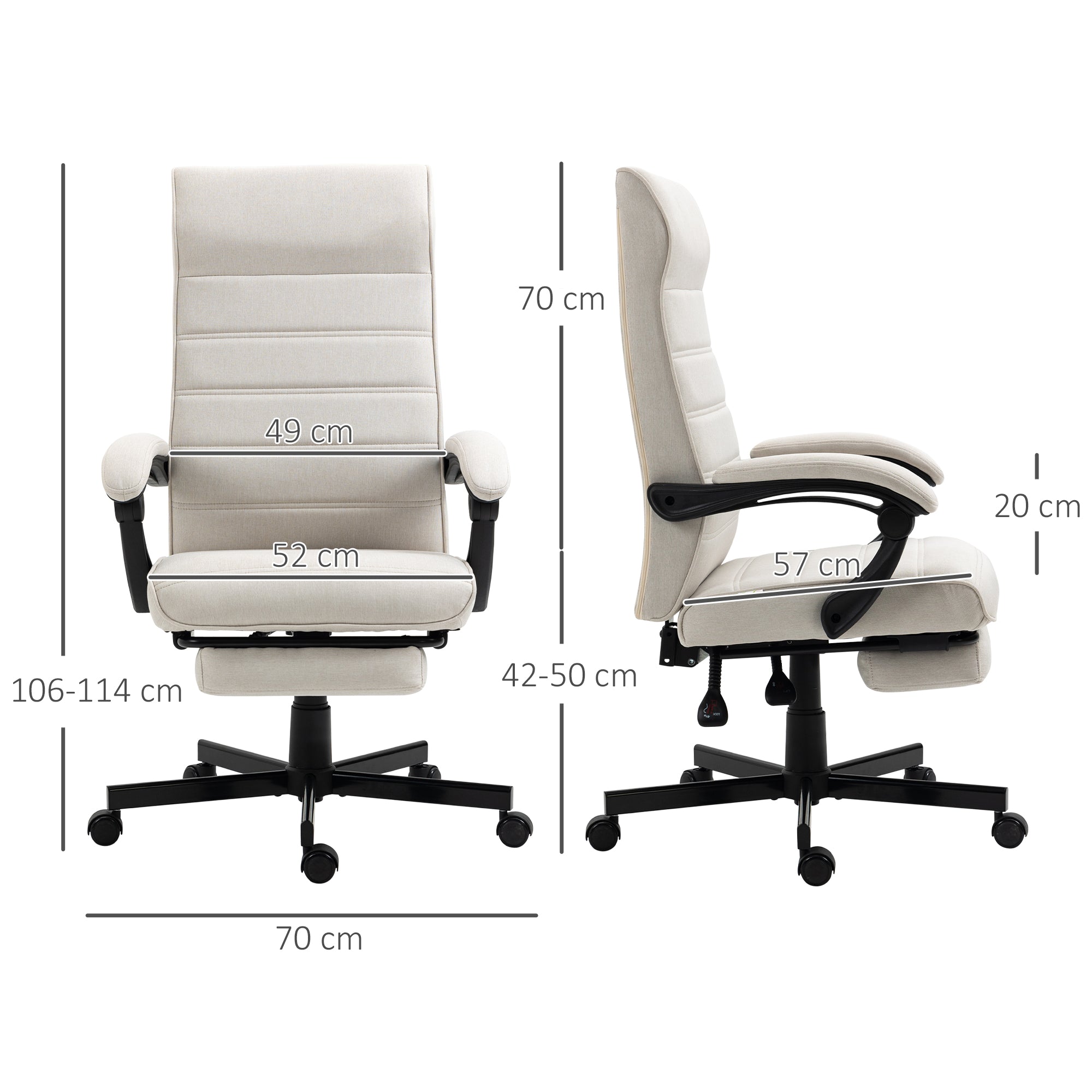Vinsetto Office Chair, Computer Desk Chair, Fabric Swivel Chair with Adjustable Height and Rolling Wheels for Home Office Work Study, Cream White - North Peak Garden Furniture