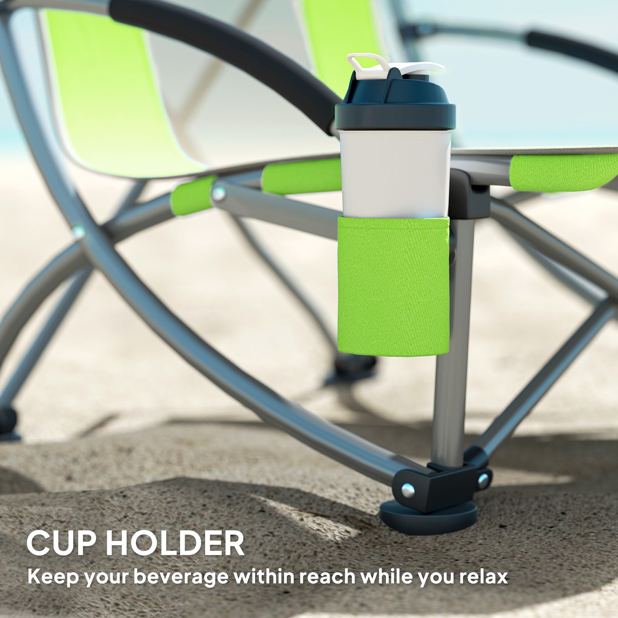 Outsunny Set of 2 Folding Beach Chair, Low Camping Chair with Mesh Back, Carry Bag and Cup Holder for Garden Outdoor Picnic Festival Travel, Green - North Peak Garden Furniture