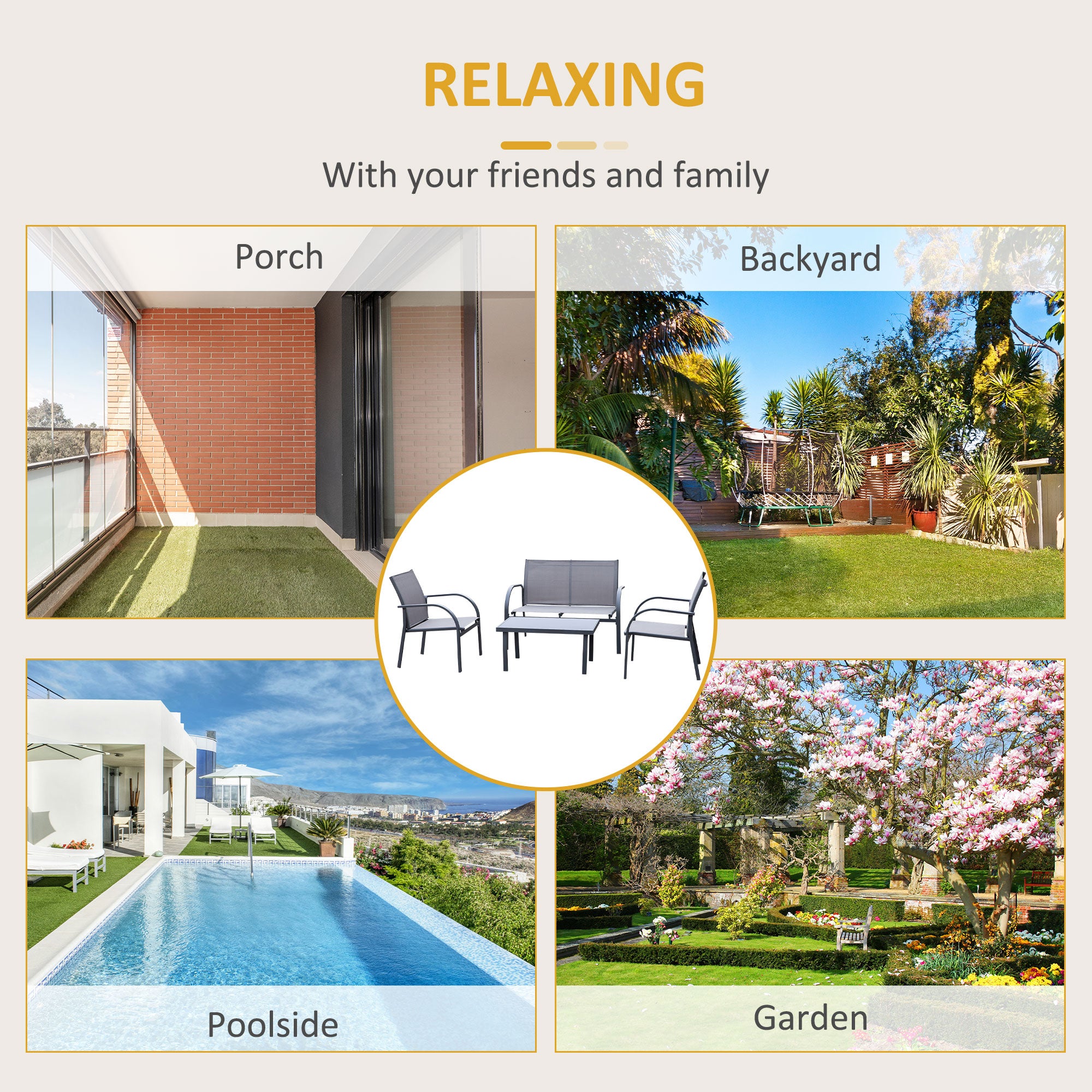 Outsunny Four-Piece Minimal Garden Patio Set - Grey - North Peak Garden Furniture