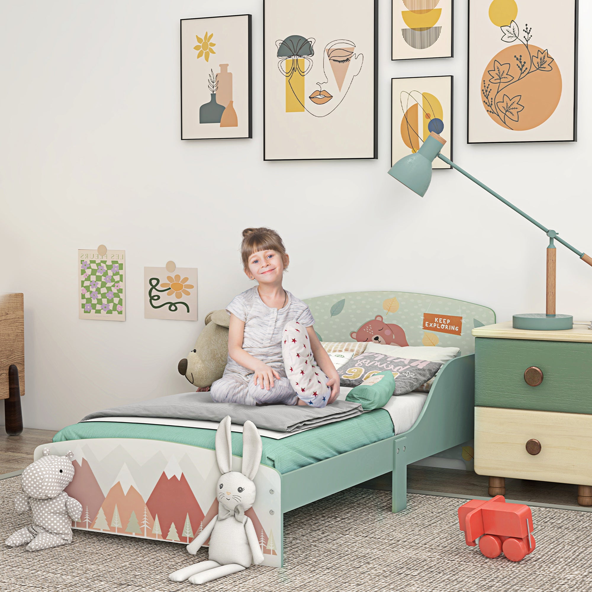 ZONEKIZ Toddler Bed Frame, Kids Bedroom Furniture for Ages 3-6 Years, Green - North Peak Garden Furniture
