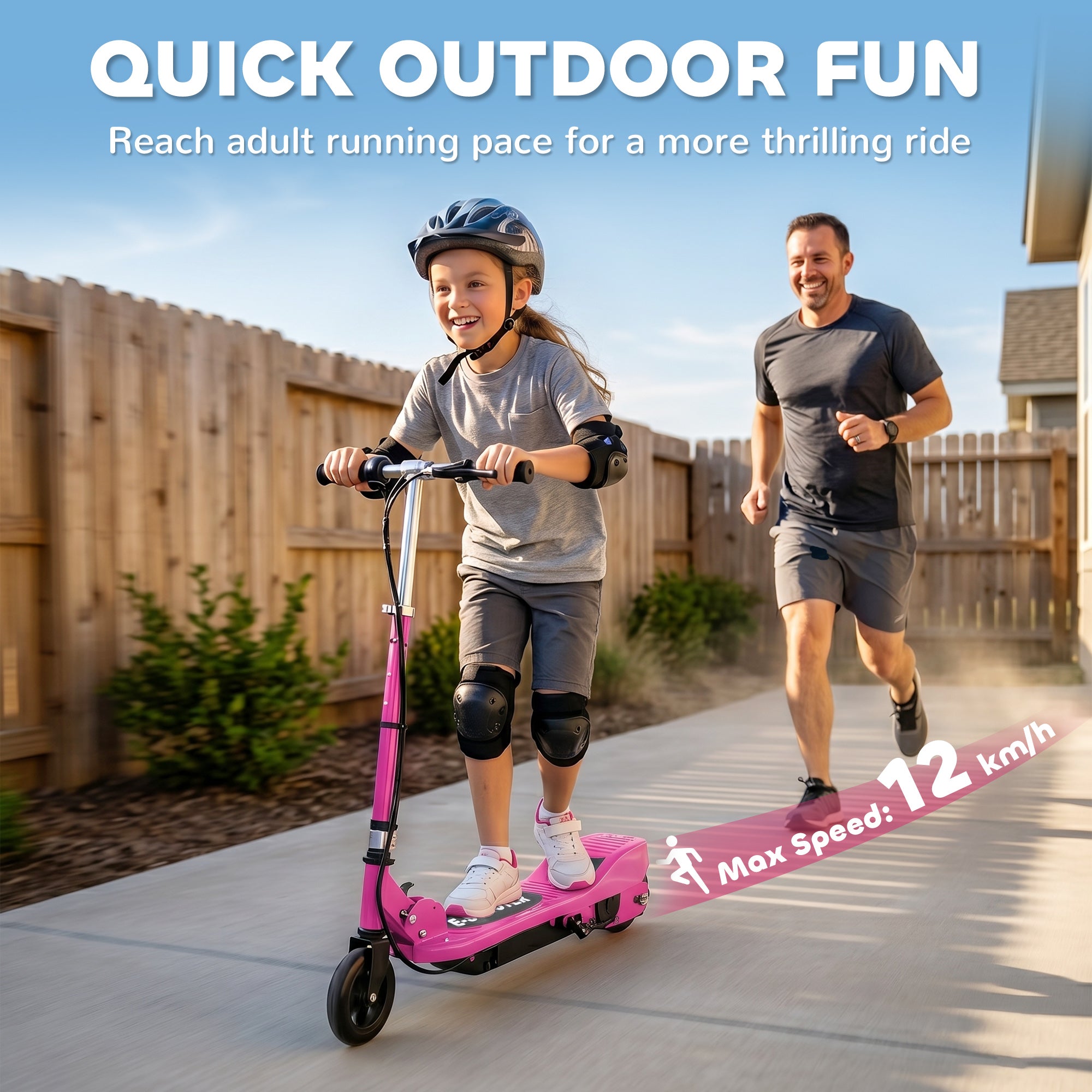 HOMCOM Folding Electric Kids Scooter Ride on Age 7-14, Pink