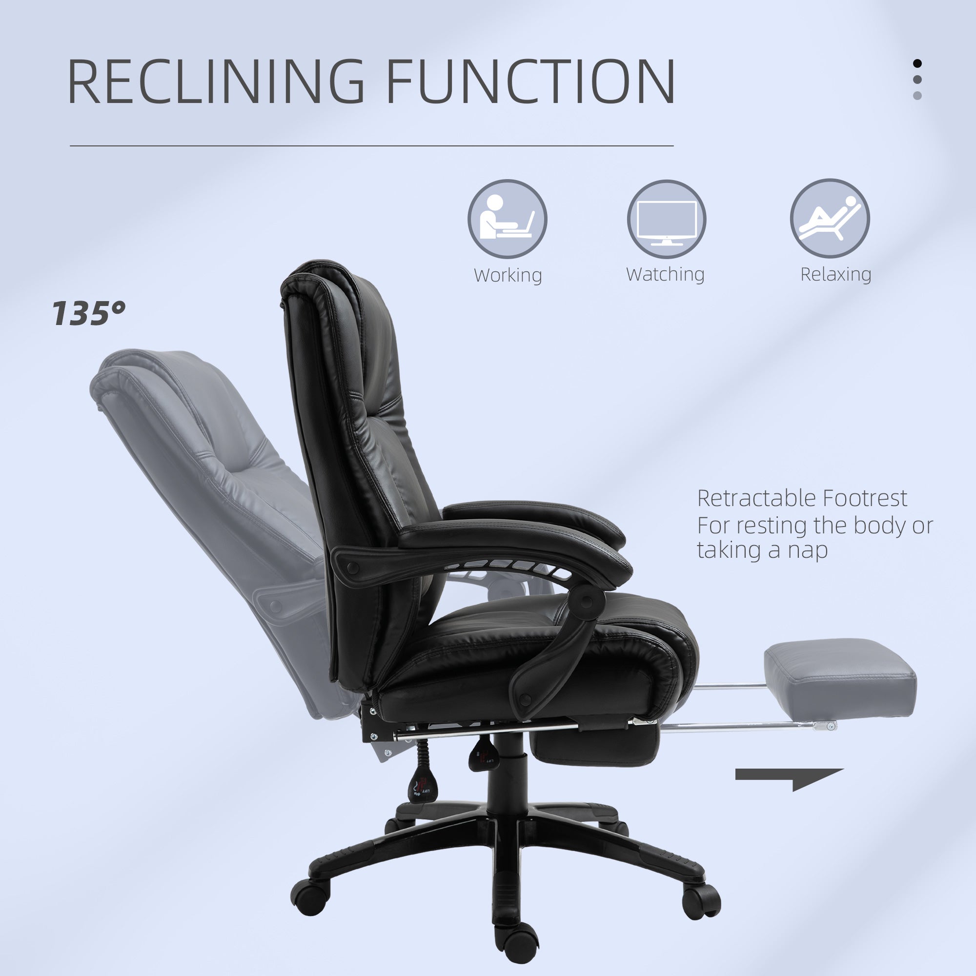 Vinsetto Executive Office Chair for Home, PU Leather Computer Chair, Swivel Desk Chair with Footrest, Wheels, Adjustable Height, Black - North Peak Garden Furniture