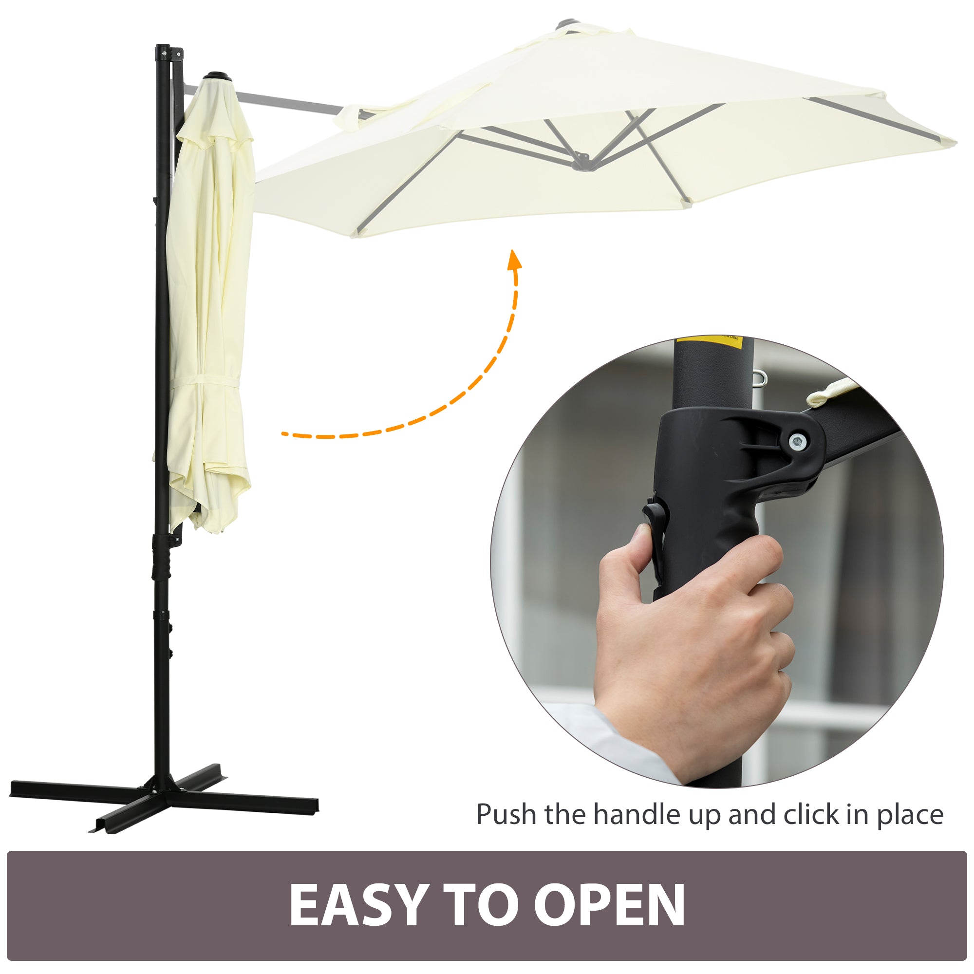 Outsunny 2.5M Garden Cantilever Parasol with 360° Rotation, Offset Roma Patio Umbrella Hanging Sun Shade Canopy Shelter with Cross Base, Beige - North Peak Garden Furniture