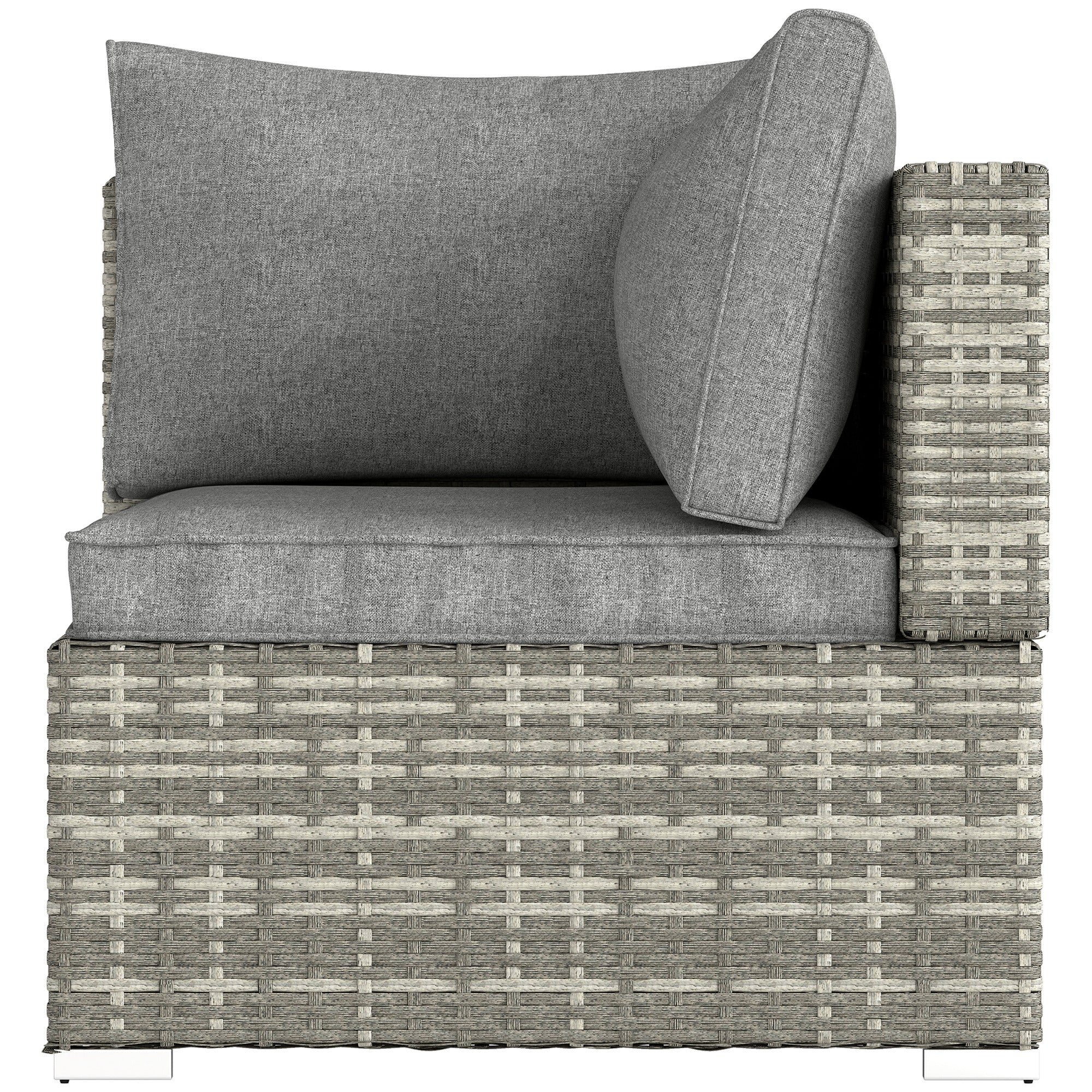Outsunny Outdoor PE Rattan Corner Sofa, Garden Wicker Furniture Single Sofa Chair w/ Cushions, Light Grey