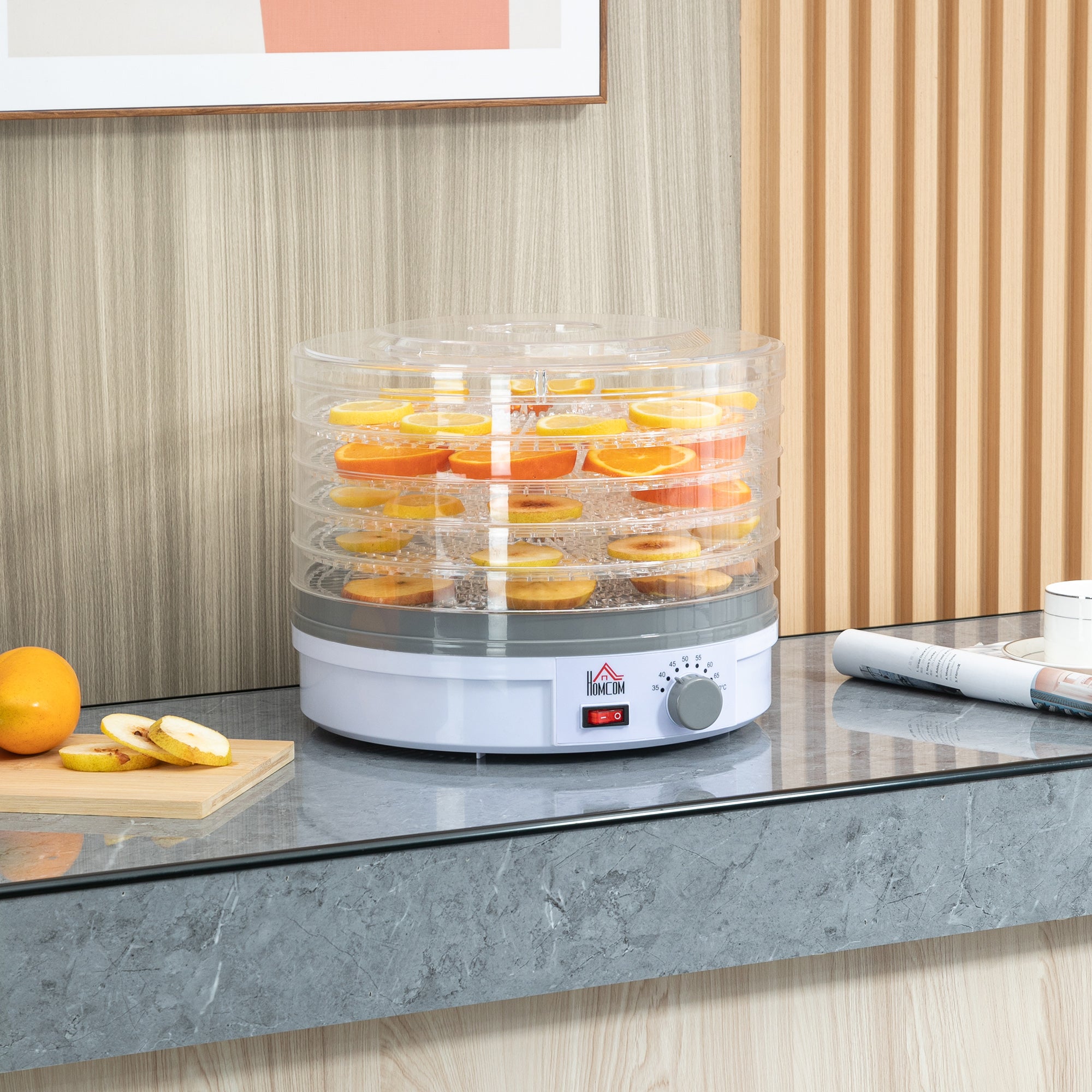 HOMCOM 5 Tier Food Dehydrator, 245W Food Dryer Machine with Adjustable Temperature Control for Drying Fruit, Meat, Vegetable, Jerky and Pet Treat, White - North Peak Garden Furniture