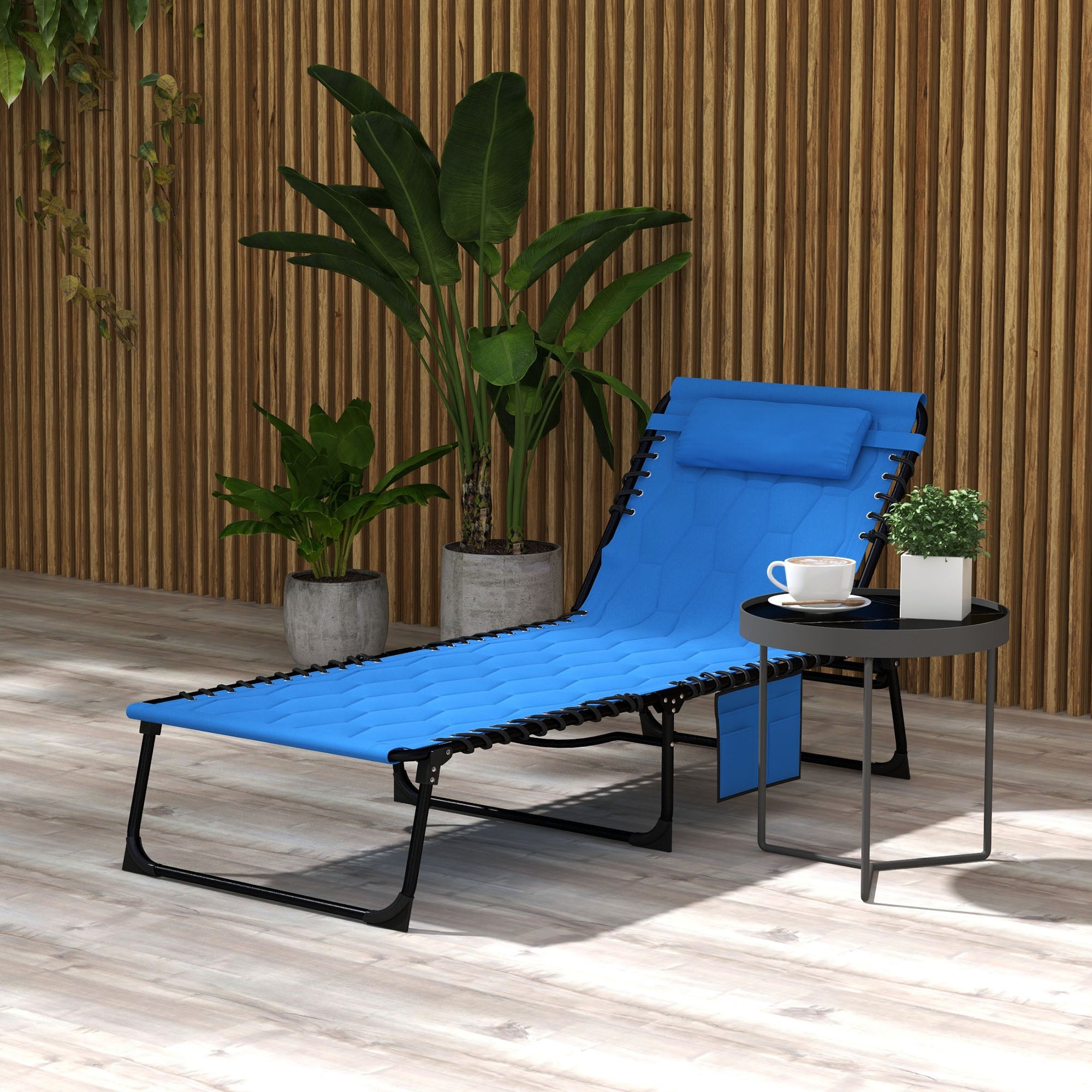 Outsunny Padded Sun Lounger, with Five-Position Reclining Back - Blue