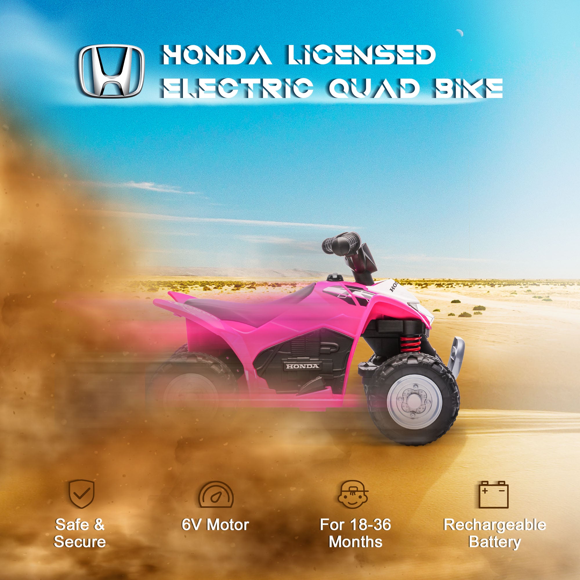 AIYAPLAY Honda Licensed Kids Electric Quad Bike, 6V ATV Ride On for Ages 1.5-3 Years, Blue - North Peak Garden Furniture