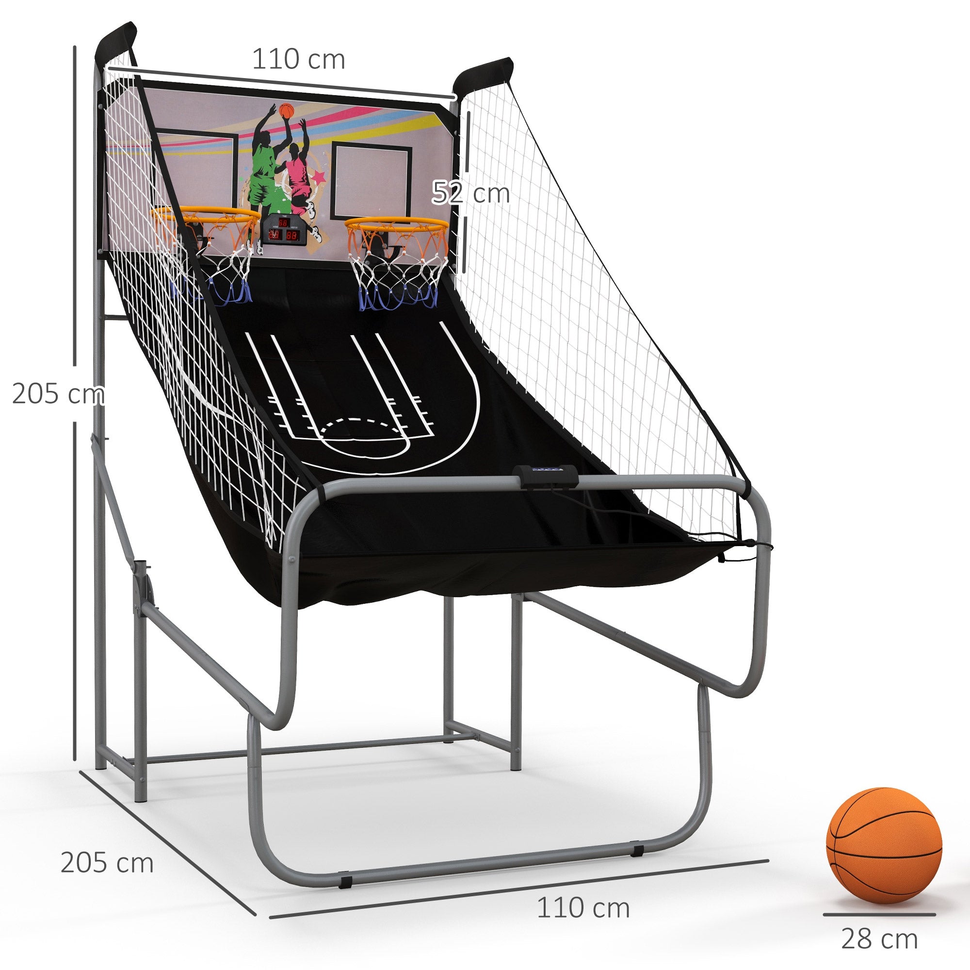 SPORTNOW Foldable Double-Hoop Basketball Arcade Game, with Eight Modes, Four Basketballs, Electronic Scoreboard, Sound Effects - North Peak Garden Furniture
