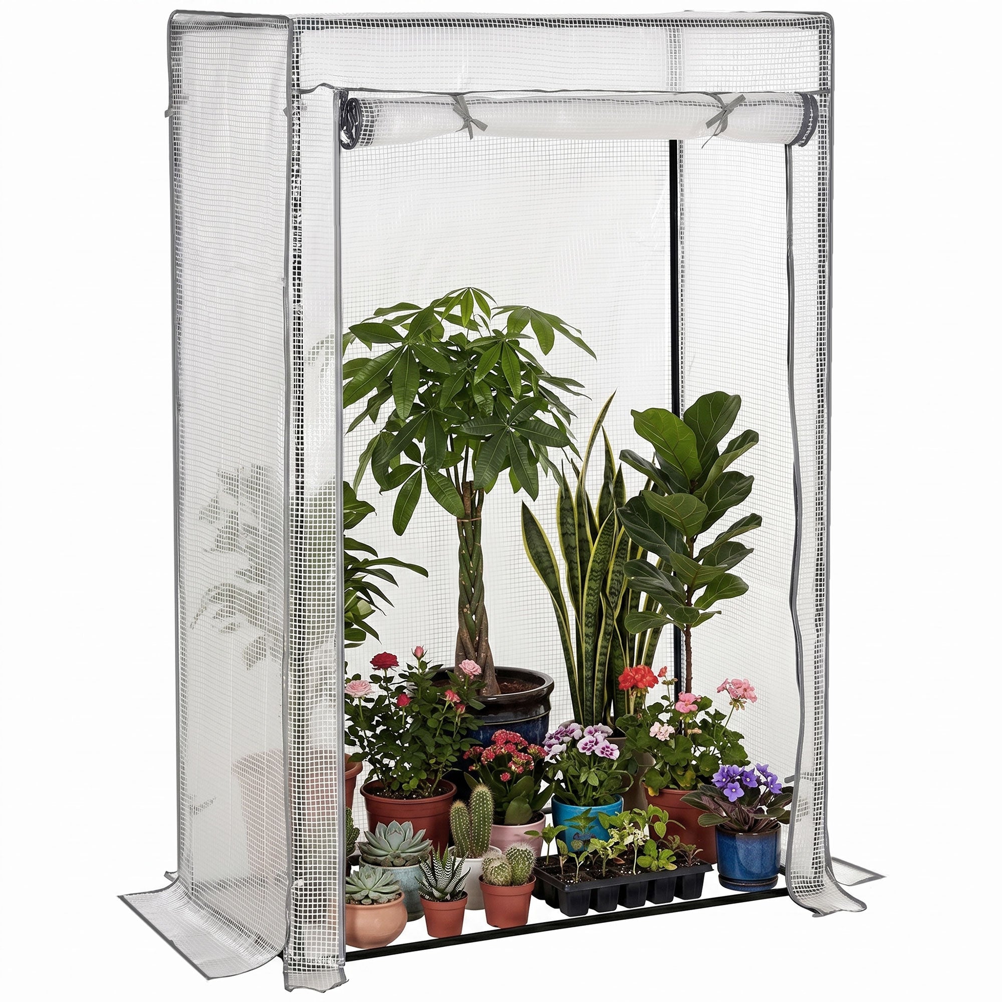 Outsunny 100 x 50 x 150cm Tomato Greenhouse with Roll-up Door, Mini Greenhouse with PE Cover, Outdoor Grow House Small Green House for Yard, Balcony, Garden, White