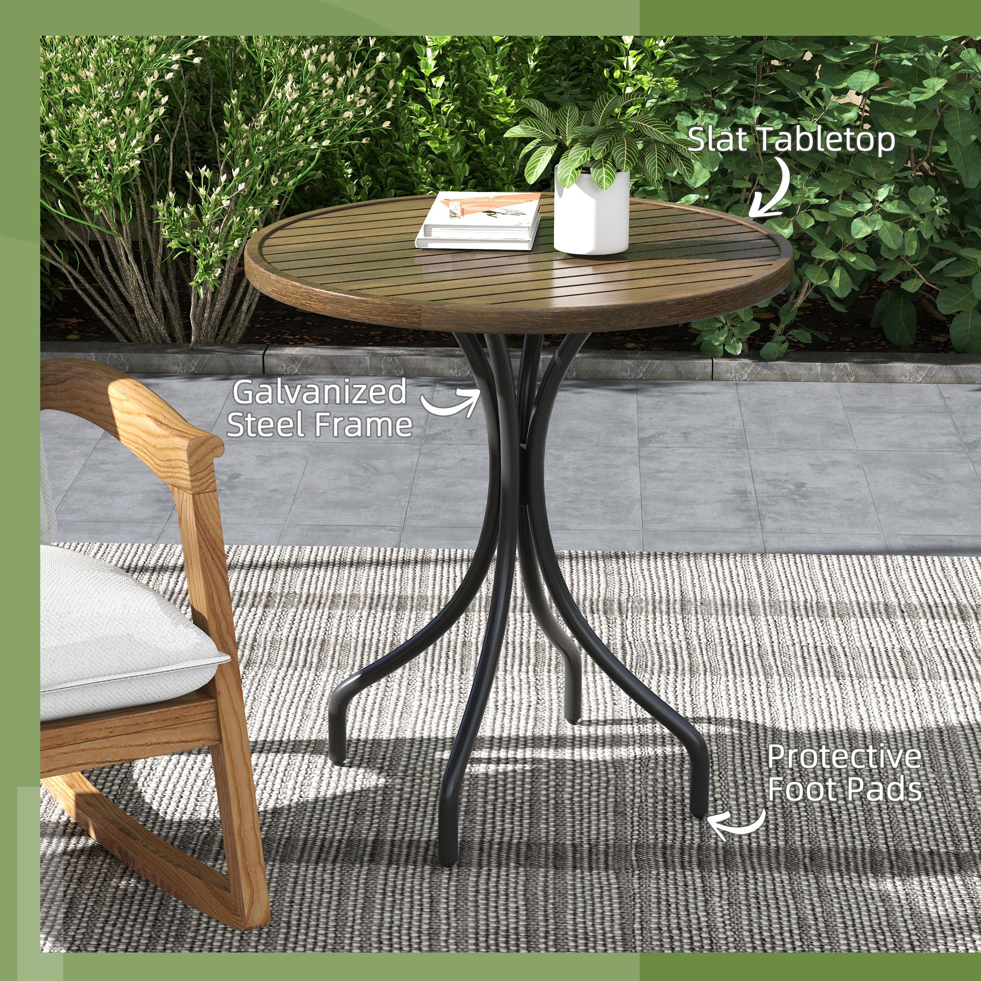 Outsunny Φ66cm Galvanised Steel Garden Table - Brown - North Peak Garden Furniture