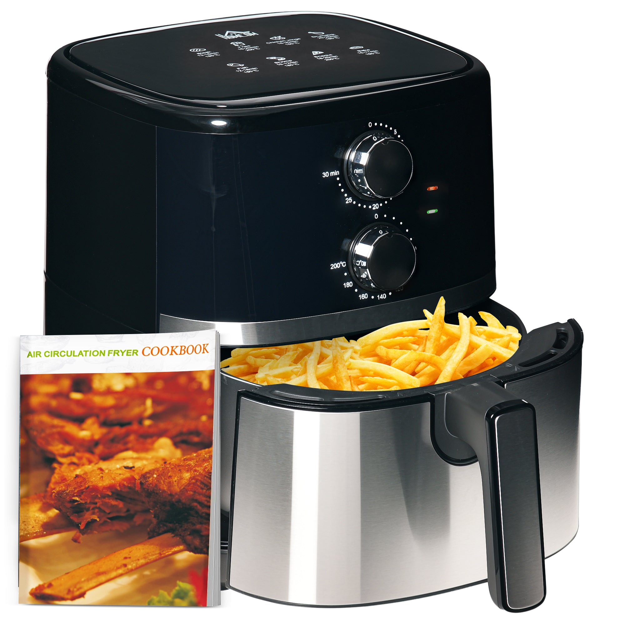 HOMCOM 4.5L Air Fryer, 1500W Air Fryer Oven with Rapid Air Circulation, Adjustable Temperature, Timer and Nonstick Basket for Oil Less or Low Fat Cooking, Black - North Peak Garden Furniture