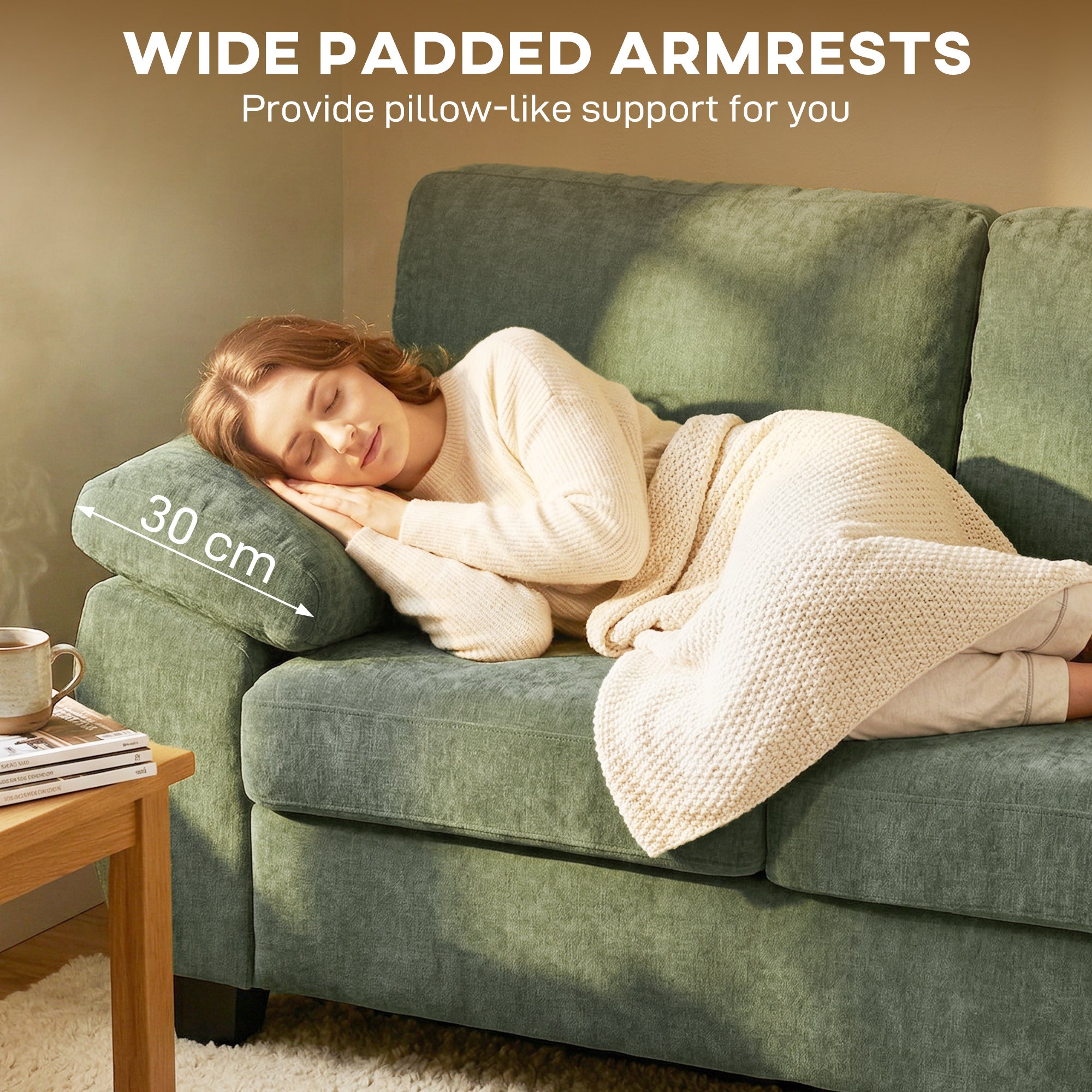 HOMCOM 2 Seater Sofa, 156cm Chenille Loveseat Sofa, Dark Green