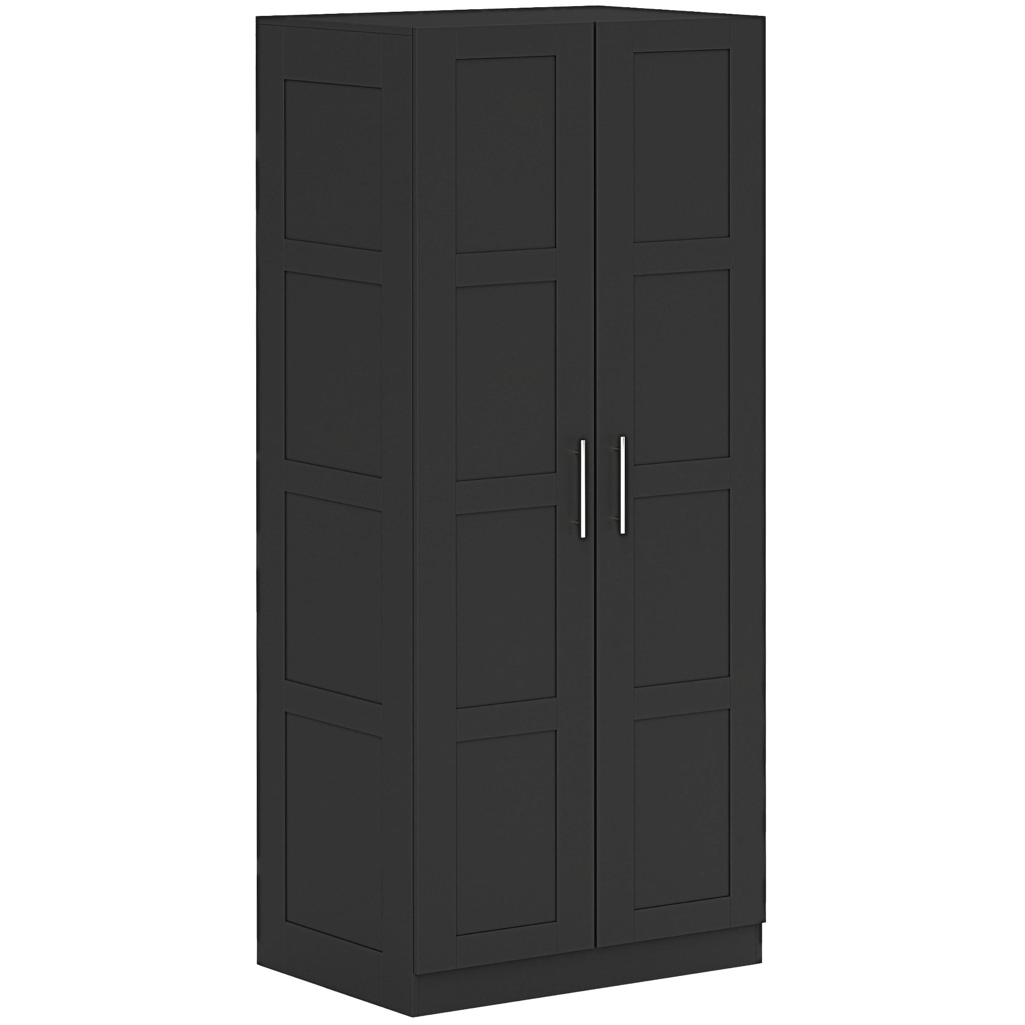 HOMCOM Double Paneled Door Wardrobe, with Shelves - Black - North Peak Garden Furniture