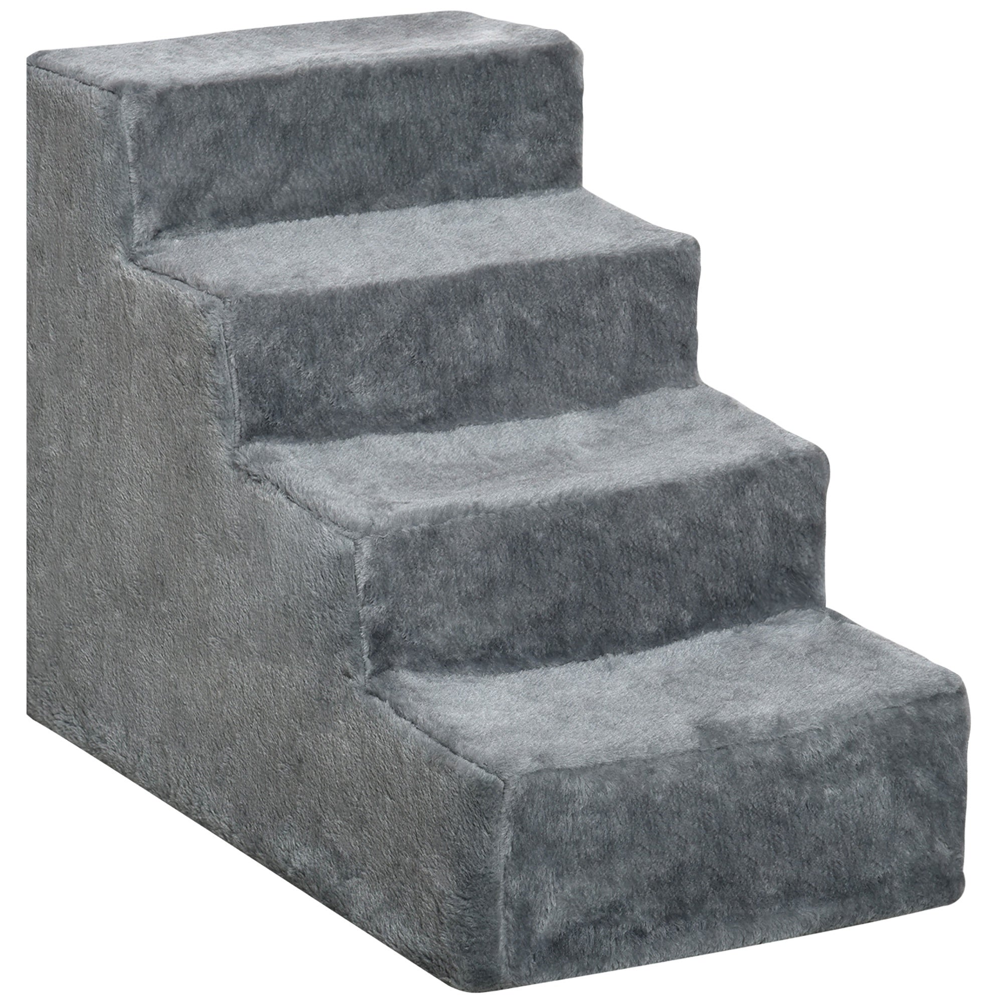 PawHut Four-Step Dog Stairs, with Washable Plush Cover, for High Bed Sofa, Dog Stairs for Small Dog and Cat - Light Grey - North Peak Garden Furniture