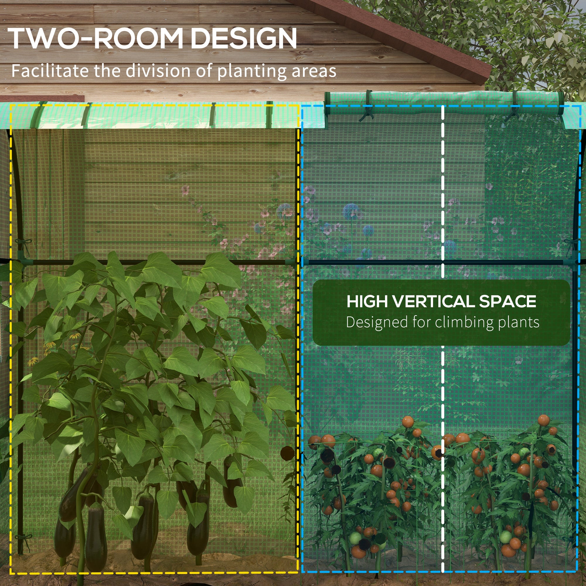 Outsunny Tomato Greenhouse, Garden Growhouse with 2 Roll-up Doors and 4 Mesh Windows, Portable Indoor Outdoor Green House, 185 x 94 x 150cm, Green - North Peak Garden Furniture