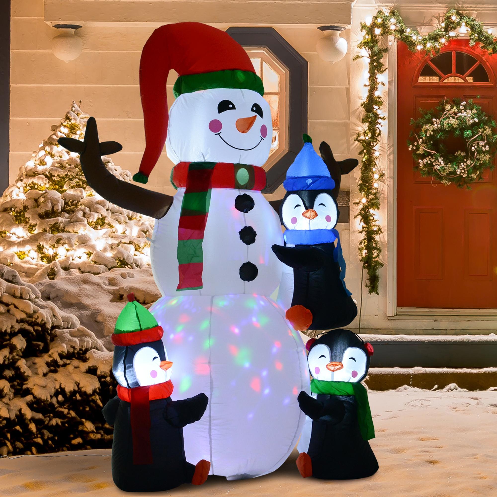 HOMCOM 6ft Inflatable Christmas Snowman with Three Penguins LED Xmas Décor Holiday Outdoor Yard Decoration - North Peak Garden Furniture