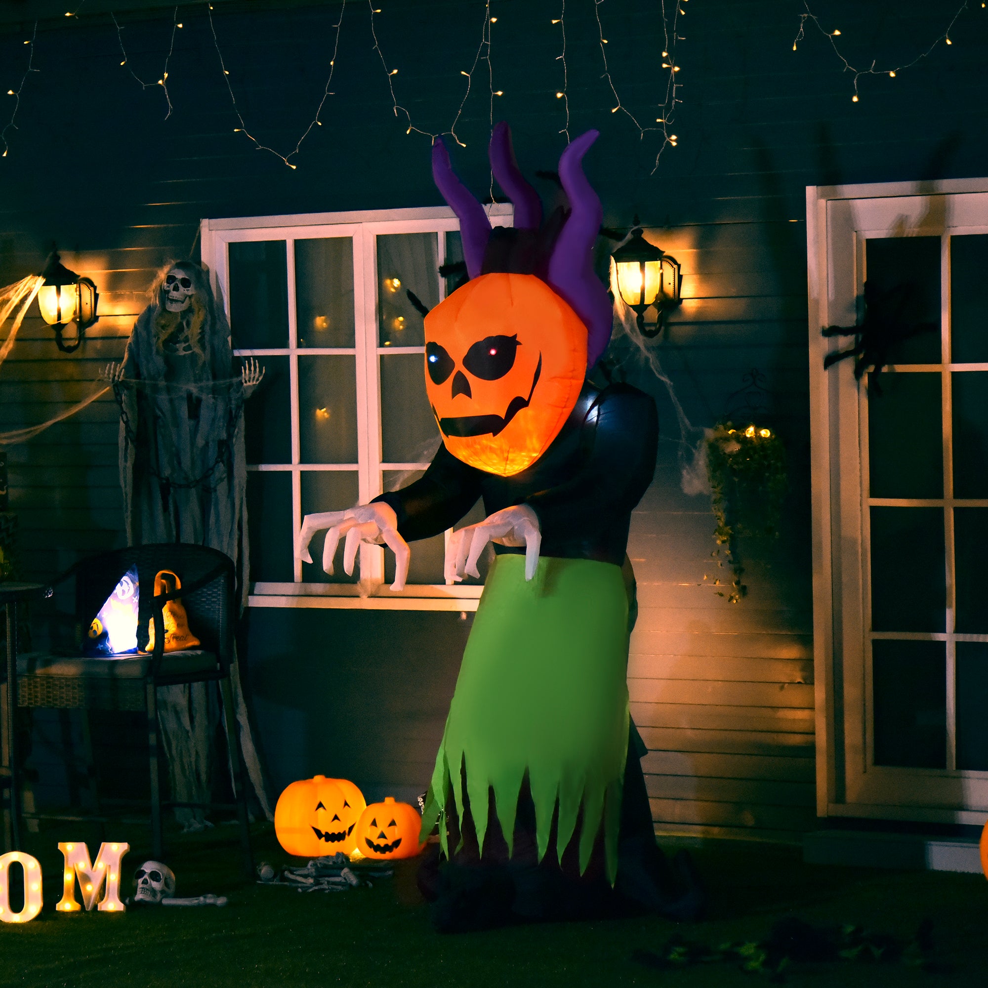 HOMCOM Halloween Pumpkin Ghost Inflatable LED Lights Accessories Scary Ghoul Outdoor Kids Party Theme Display