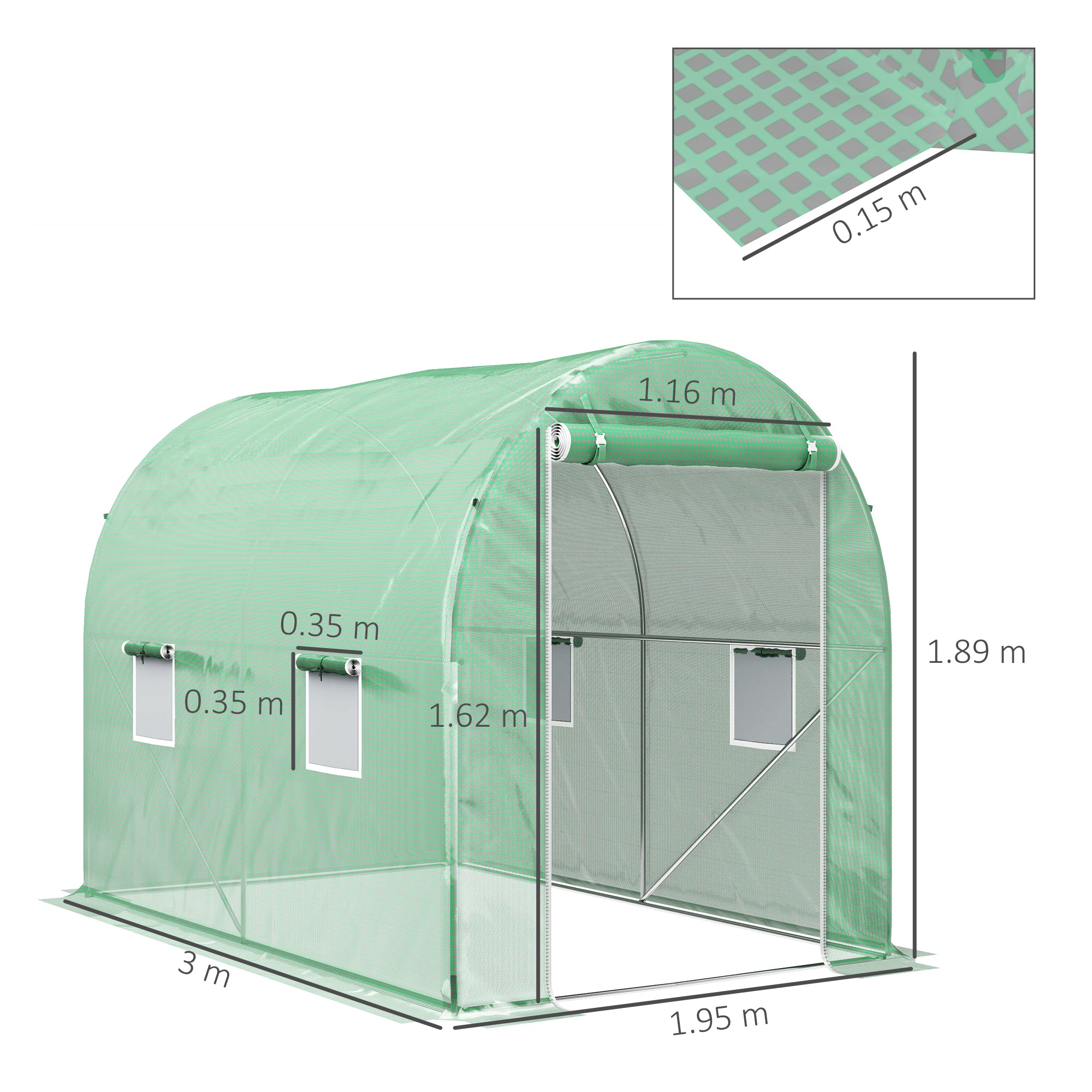 Outsunny 300 x 195cm Walk-In Tunnel Greenhouse - Green - North Peak Garden Furniture
