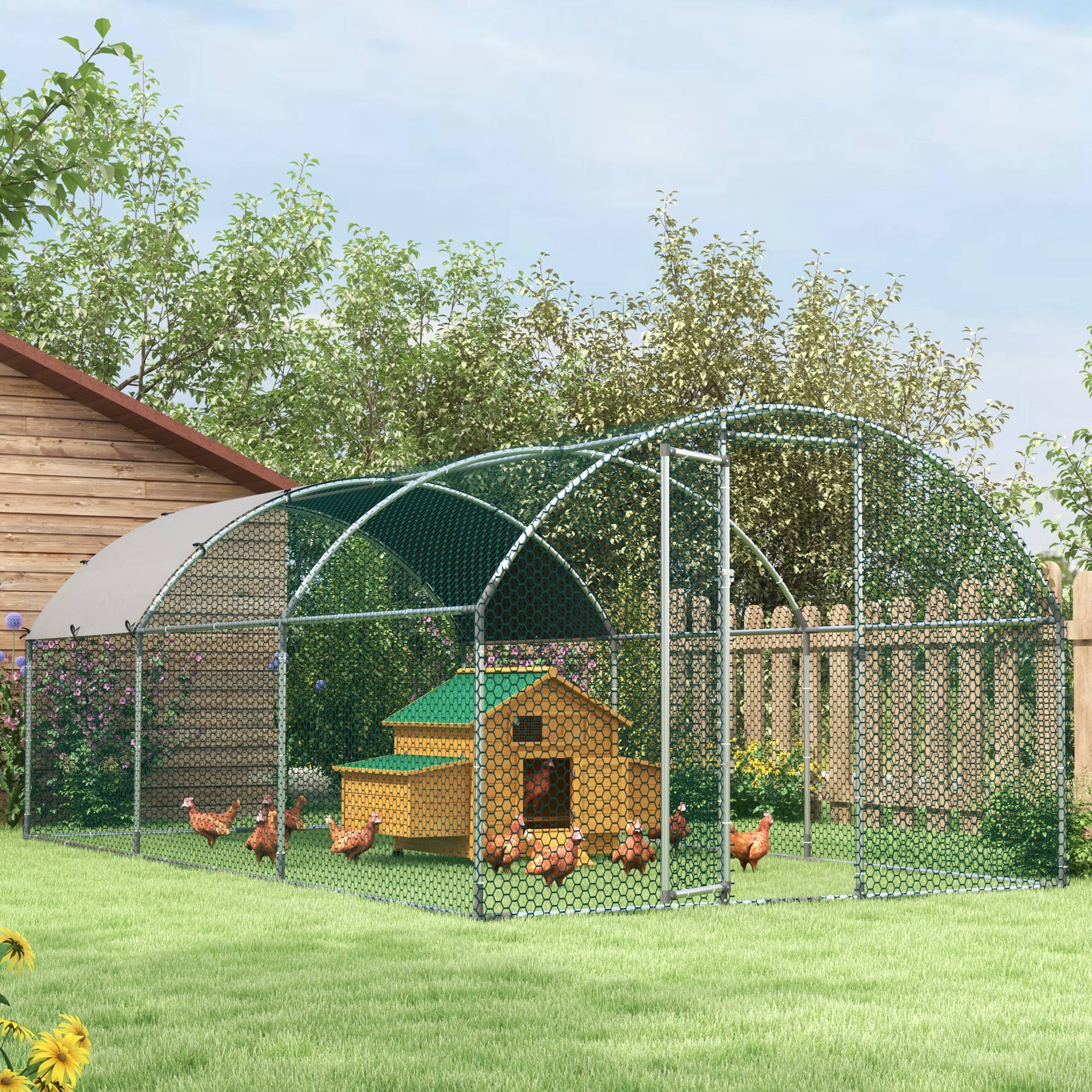 PawHut Galvanised Chicken Coop Hen House w/ Cover 5.7 x 2.8 x 2m - North Peak Garden Furniture