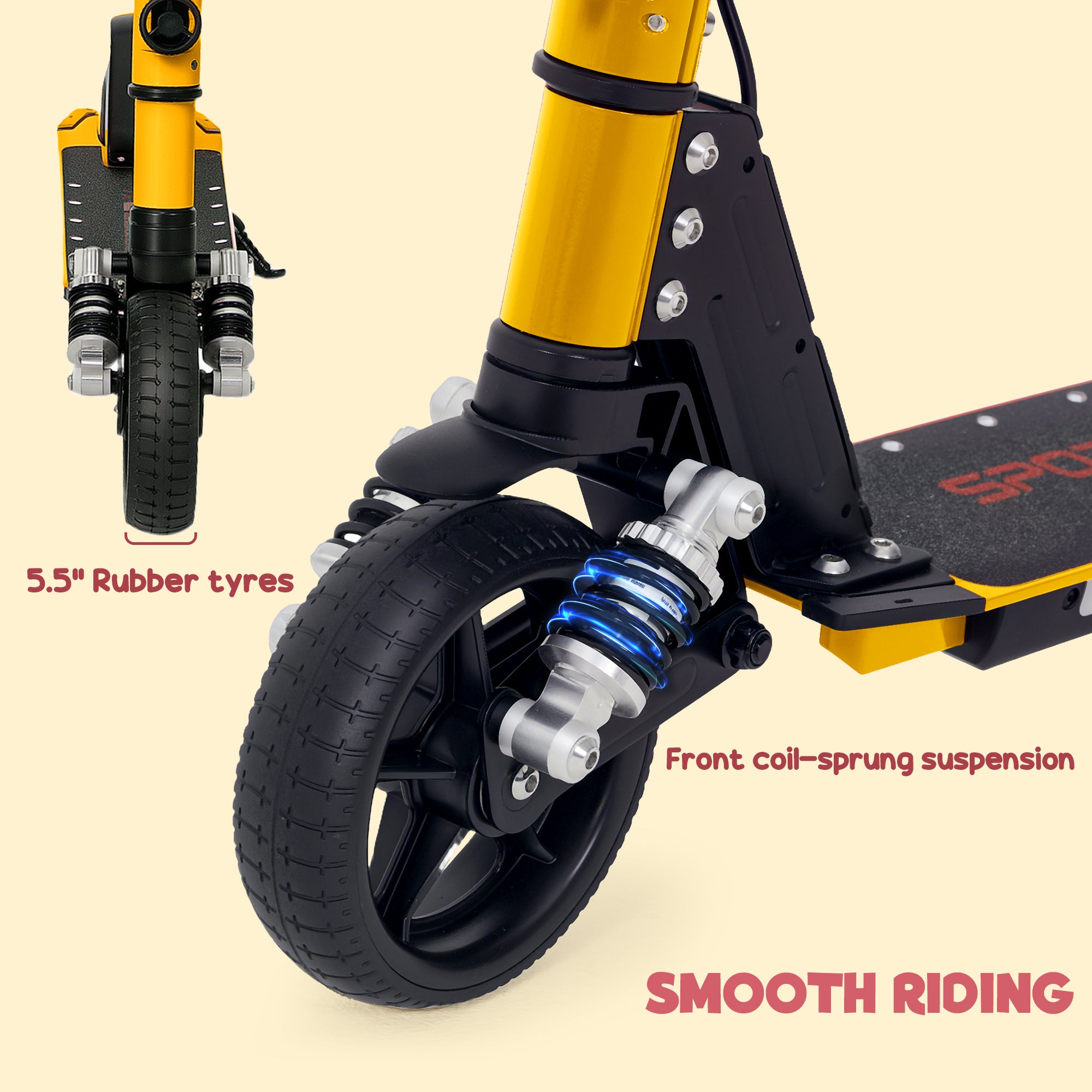 SPORTNOW Folding Electric Scooter for Kids Age 6-14 with Dual Brakes, Front Suspension, LED Colourful Lights and Display, 6.8kg Lightweight Aluminium E Scooter, Up to 14 KM/H & 6 KM, Gold Tone - North Peak Garden Furniture