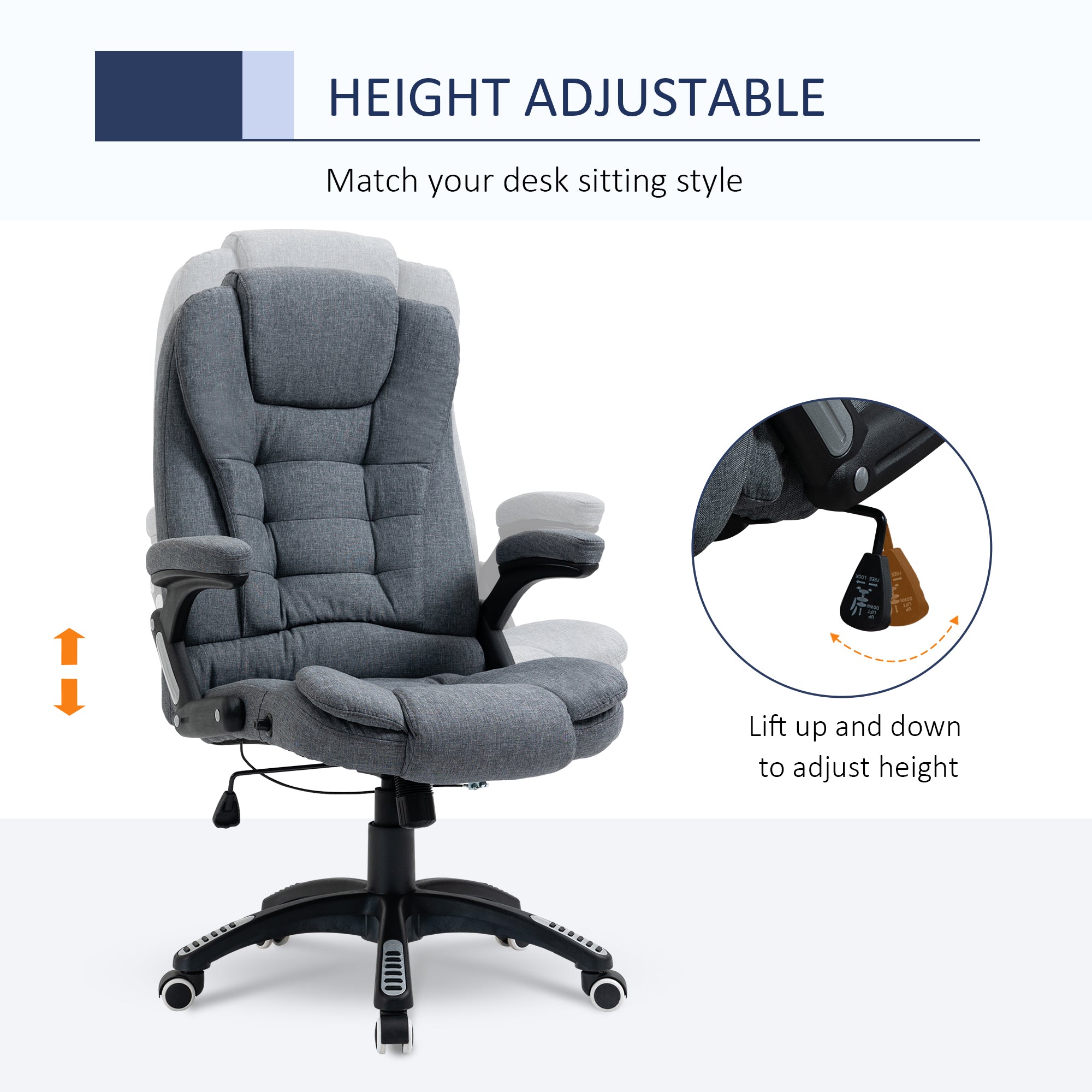 Vinsetto Ergonomic Office Chair Comfortable Desk Chair with Armrests Adjustable Height Reclining and Tilt Function Dark Grey - North Peak Garden Furniture