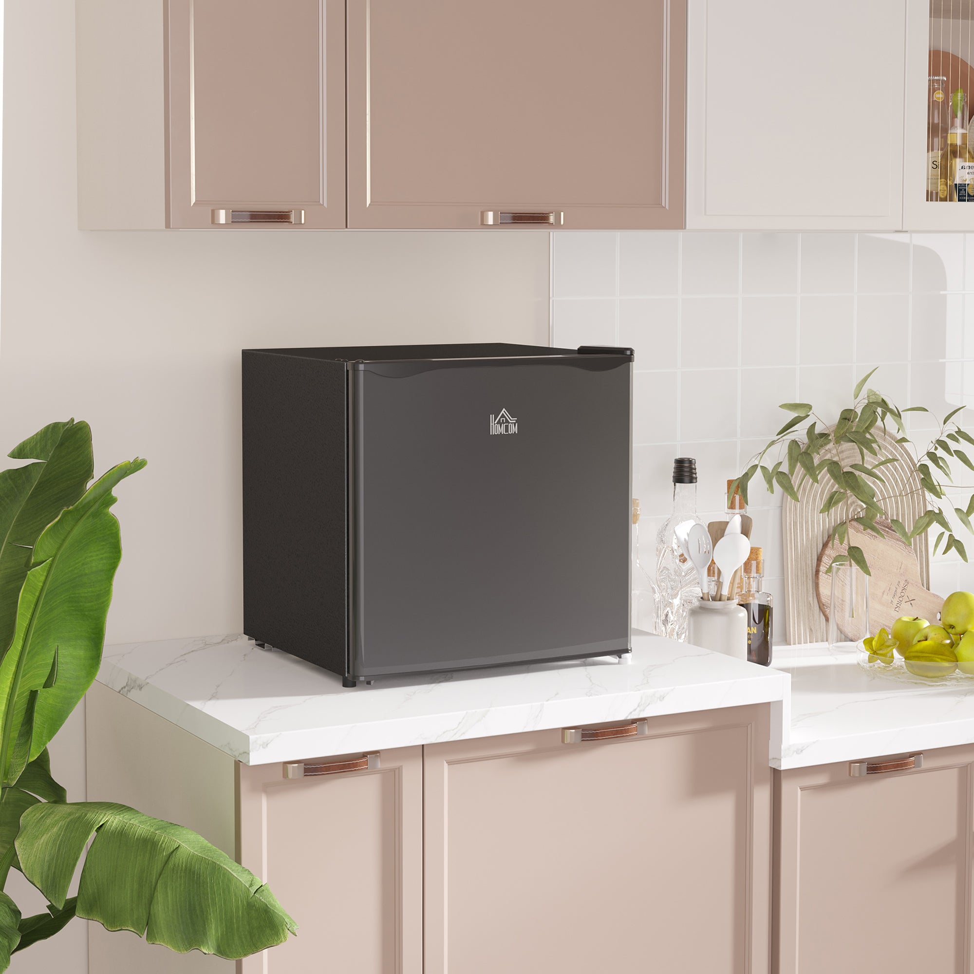 HOMCOM 46 Litre Table Top Mini Fridge, Small Fridge with Ice Box, Reversible Door, Adjustable Temperature and Legs, Mini Fridge for Bedrooms, Home Office, Black - North Peak Garden Furniture