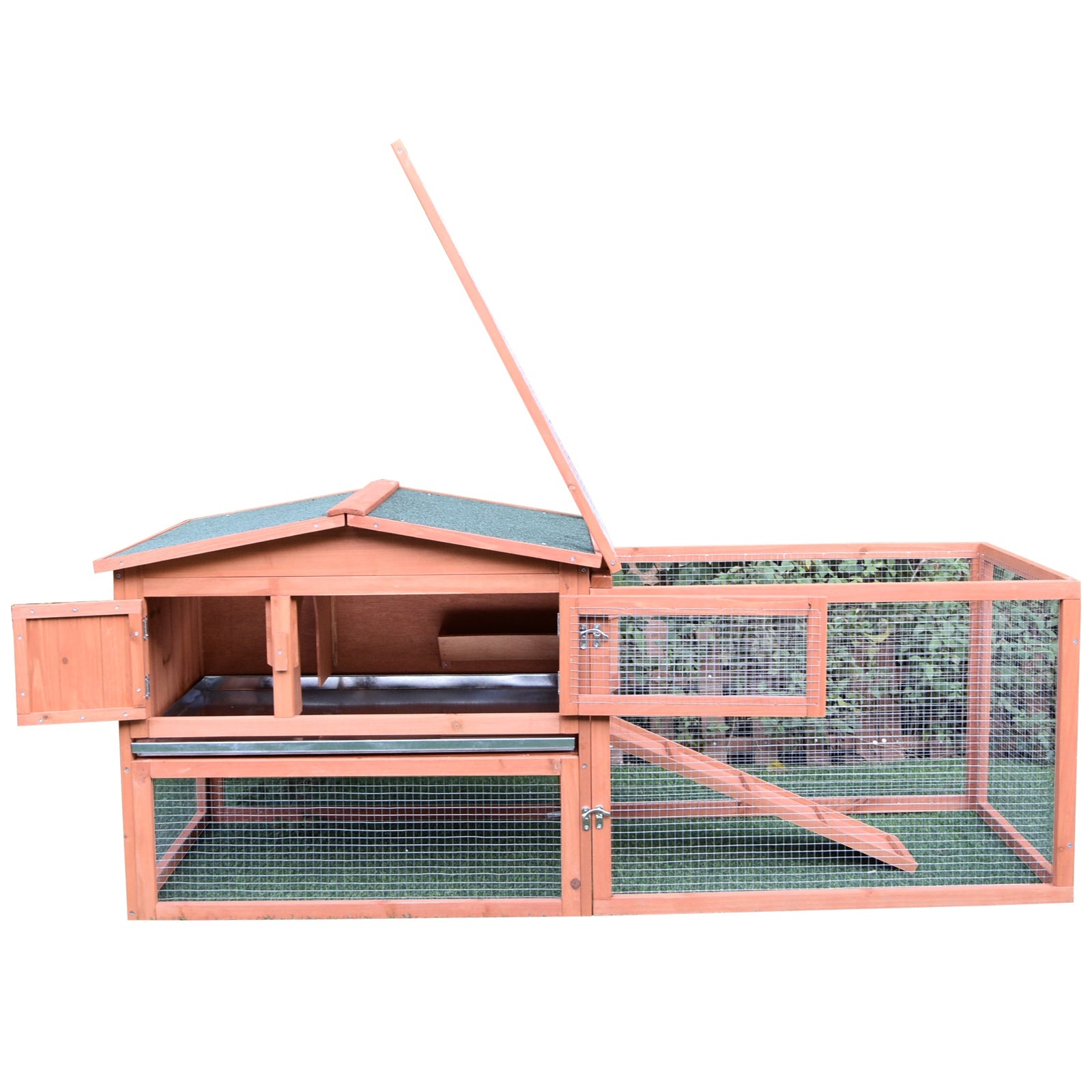 Pawhut 2 Floor Wooden Guinea Pigs Hutches House Bunny Coop Outdoor Garden Backyard, 158L x 58W x 68H cm