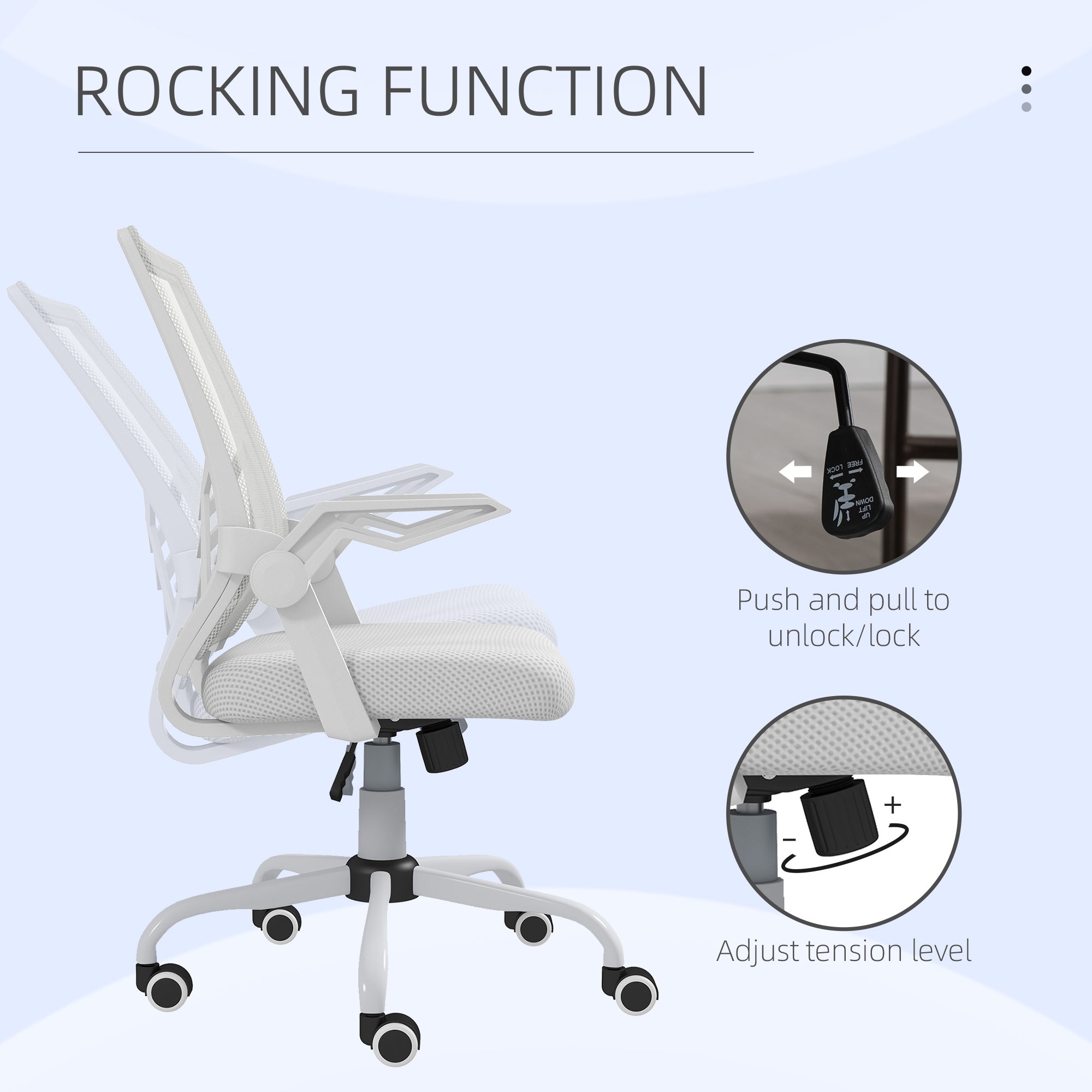 Vinsetto Mesh Office Chair, Computer Desk Chair with Flip-up Armrests, Lumbar Back Support and Swivel Wheels, White - North Peak Garden Furniture