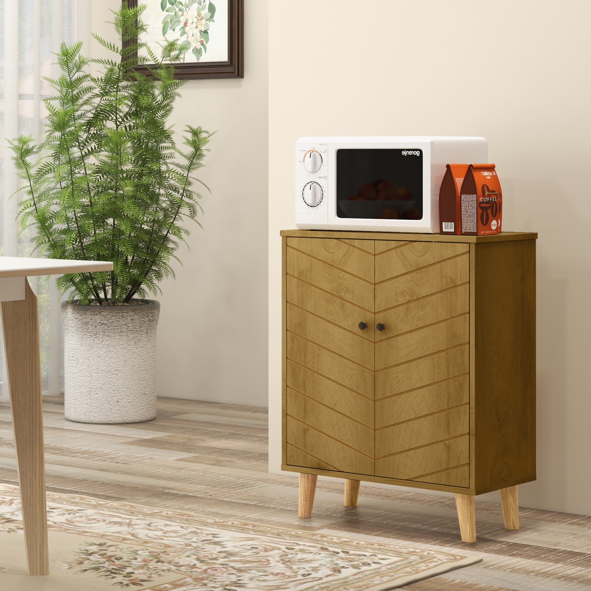 HOMCOM Vintage Storage Cabinet with Double Chevron Doors and Pine Wood Legs, Side Cabinet for Living Room, Kitchen, Bedroom, Natural Wood Effect - North Peak Garden Furniture