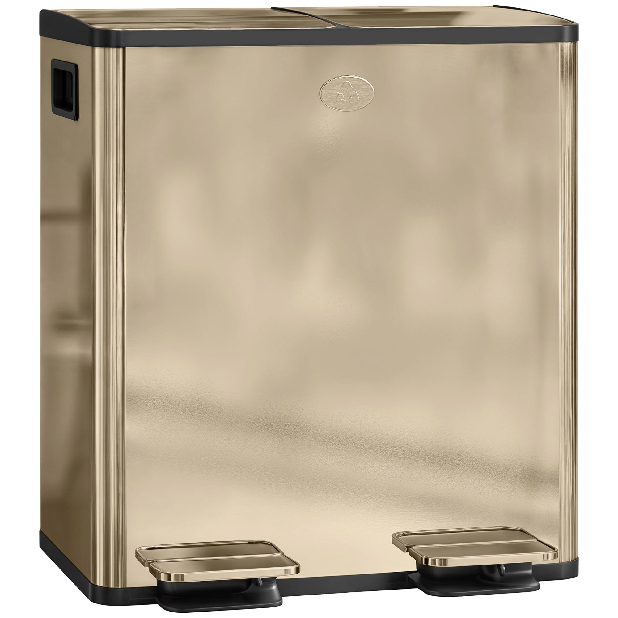 HOMCOM 40L Dual Compartment Stainless Steel Bin, with Deodoriser Holders - Gold Tone - North Peak Garden Furniture