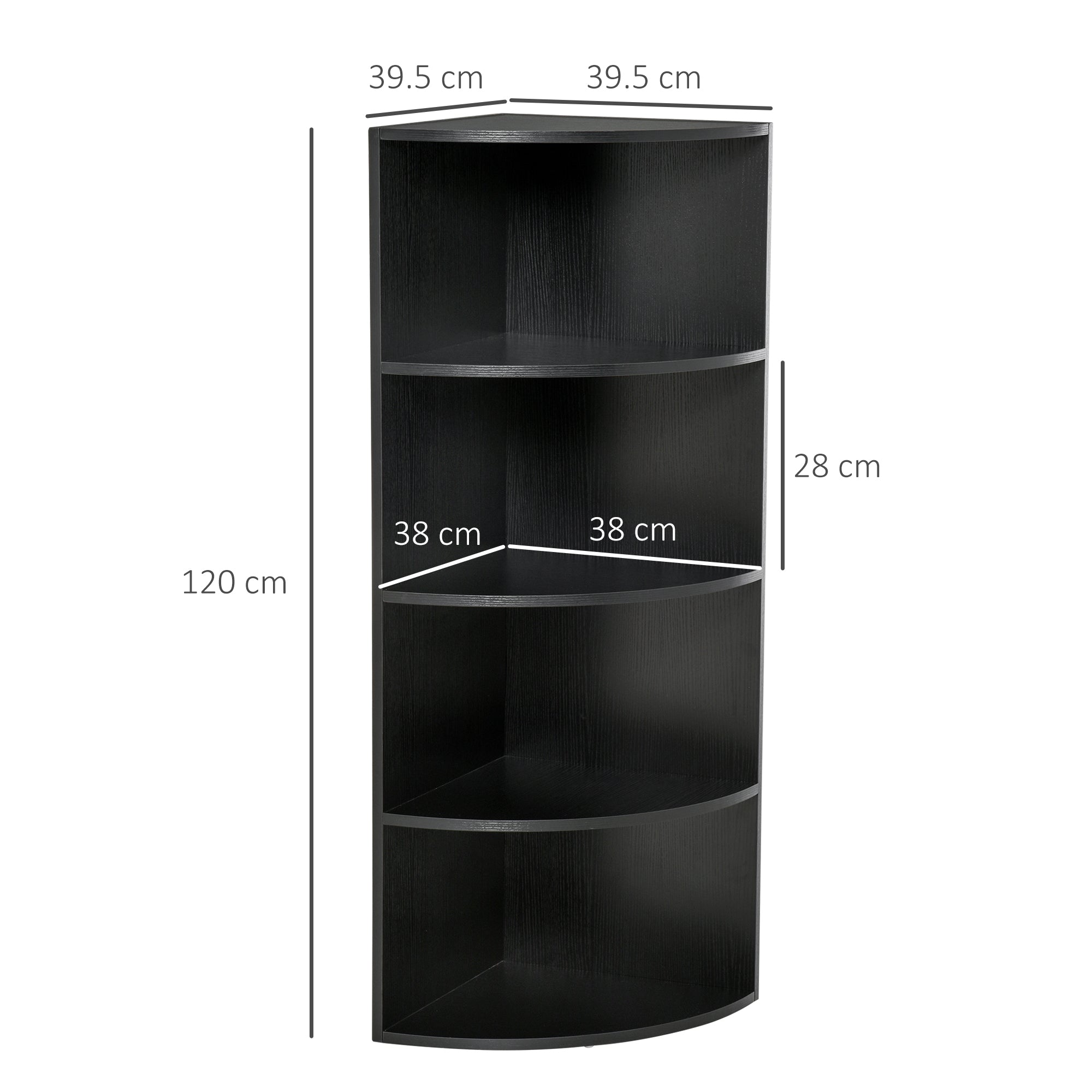 HOMCOM 4-Tier Corner Open Shelf Bookcase Freestanding Fan Bookshelf Plants Stand, 40x40x120cm, Black - North Peak Garden Furniture
