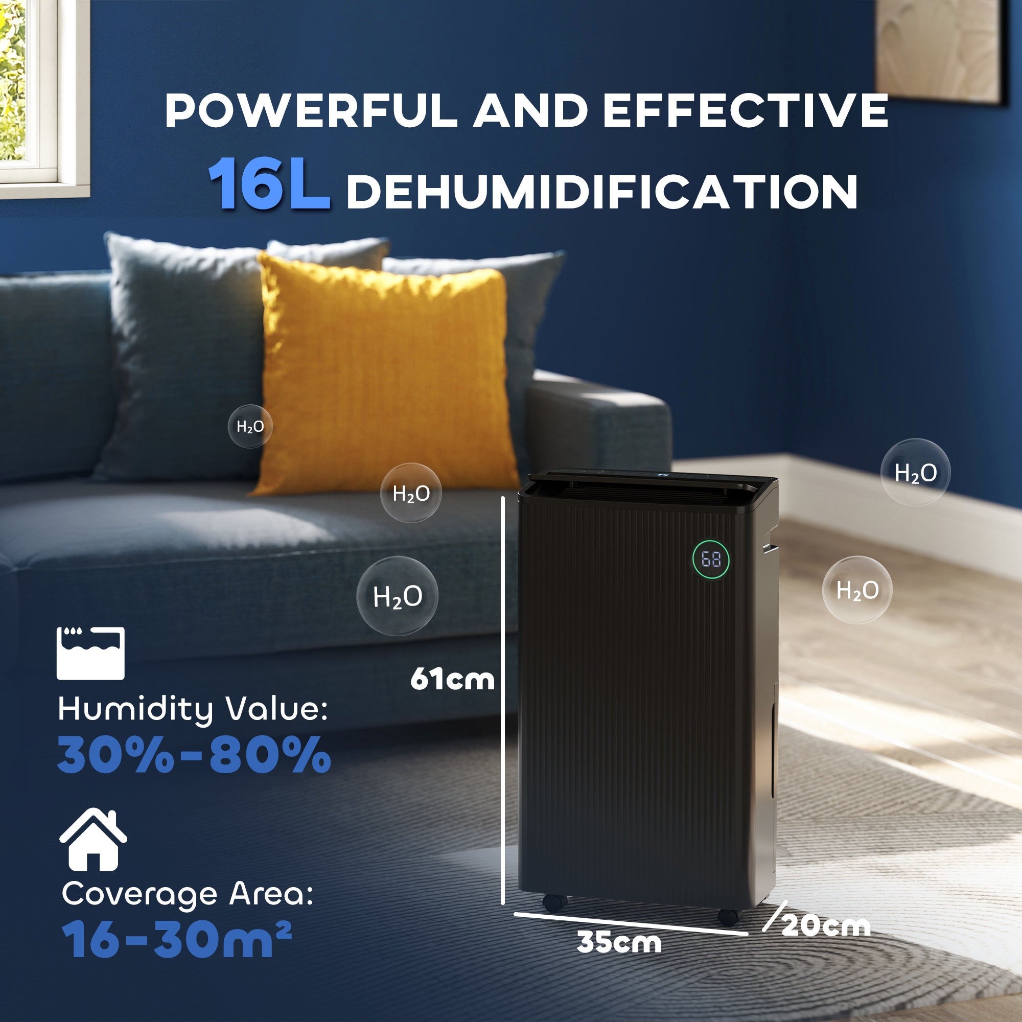 HOMCOM 5500mL Portable Dehumidifier with Air Purifier, UVC, Ioniser, 24H Timer, 5 Modes, 16L/Day, for Home Laundry, Black - North Peak Garden Furniture