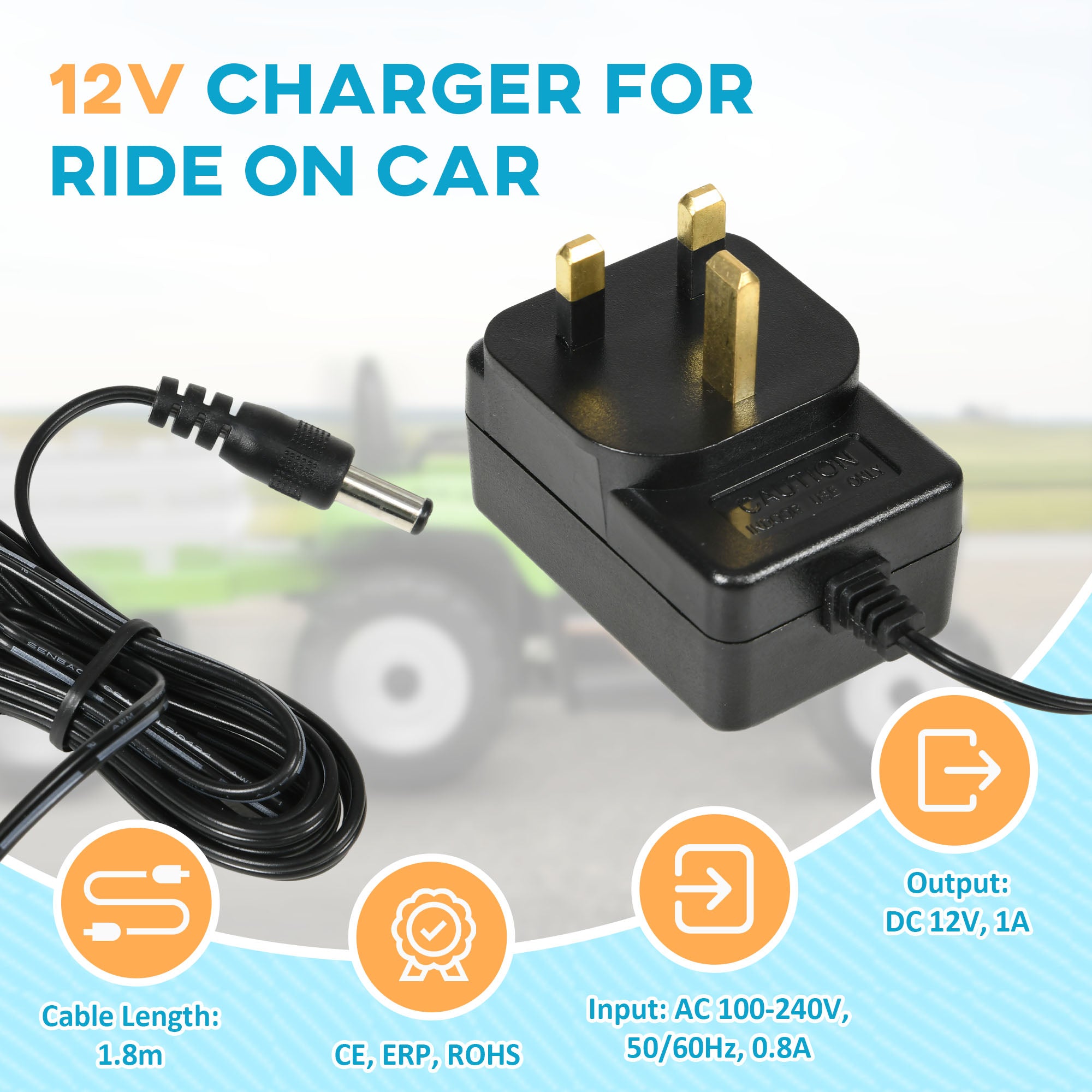 AIYAPLAY 12V 1A Battery Charger for Ride on Cars