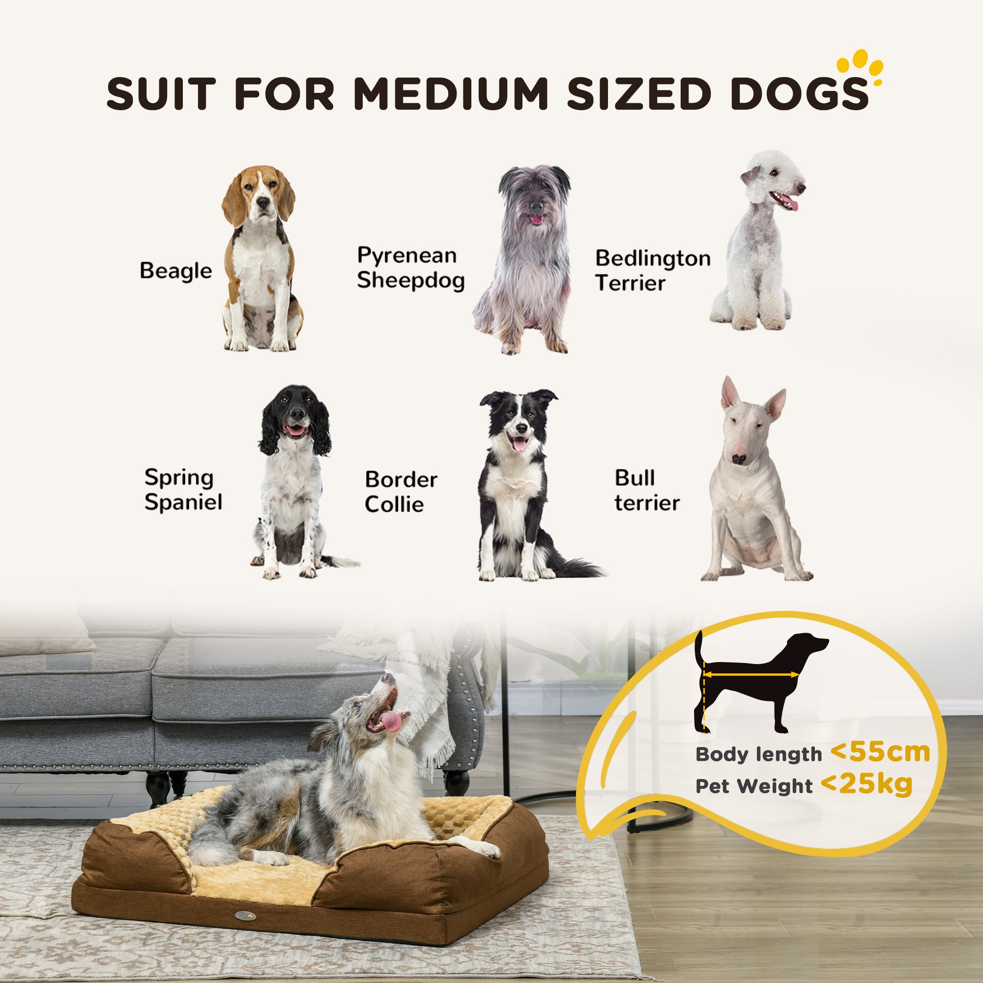 PawHut Calming Dog Bed Pet Mattress w/ Removable Cover, Anti-Slip Bottom, for Medium Dogs, 90L x 69W x 21Hcm - Brown - North Peak Garden Furniture