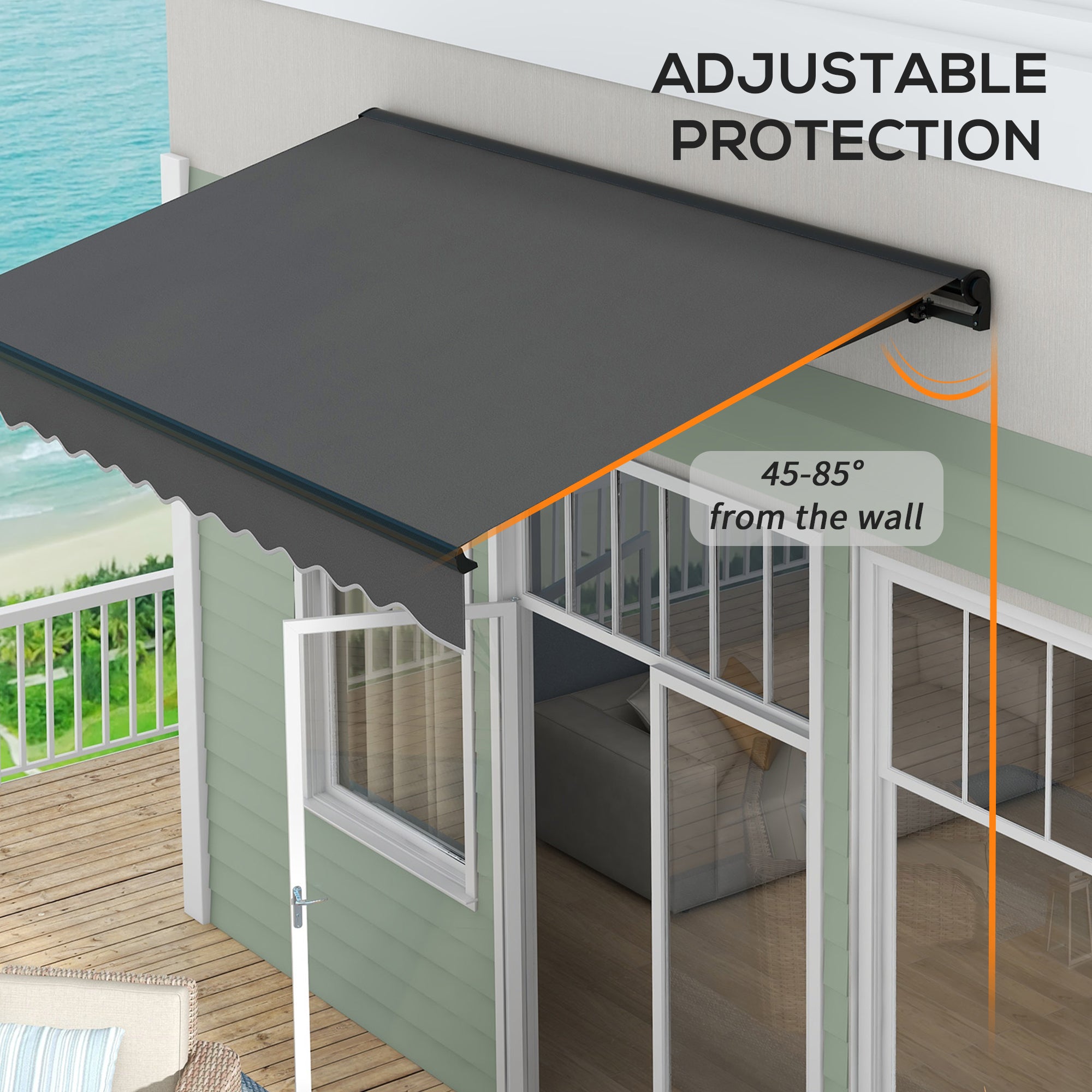 Outsunny 3 x 2m Aluminium Frame Electric Awning, with Remote - Dark Grey - North Peak Garden Furniture